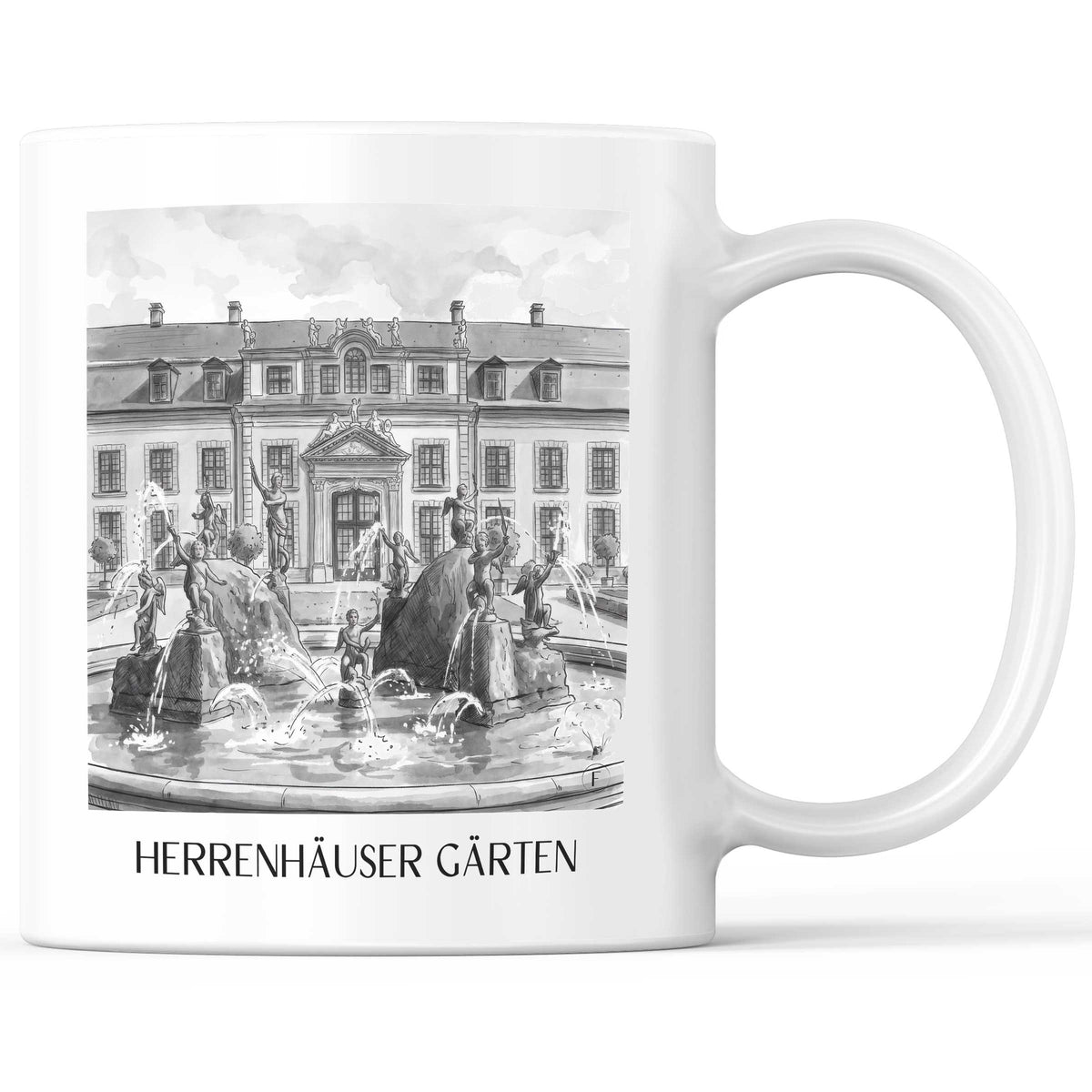 Herrenhäuser Gärten Kaffeebecher - Hannover - Deutschland Becher - Kaffeetasse im Aquarell Schwarz-Weiß Stil - favplace