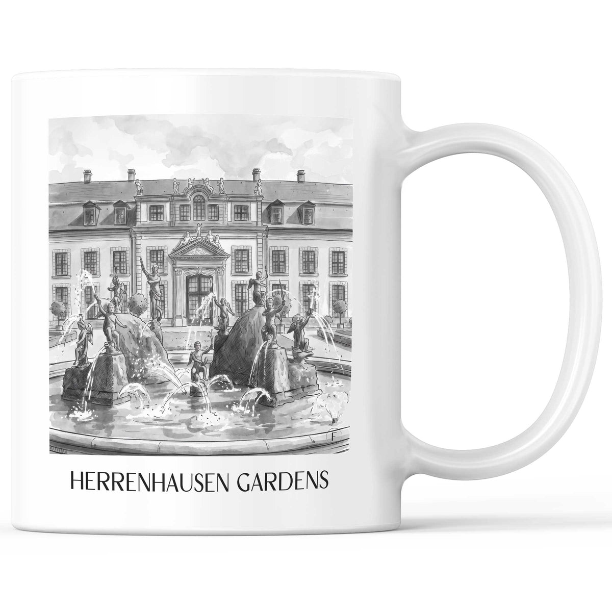 Herrenhäuser Gärten Kaffeebecher - Hannover - Deutschland Becher - Kaffeetasse im Aquarell Schwarz-Weiß Stil - favplace