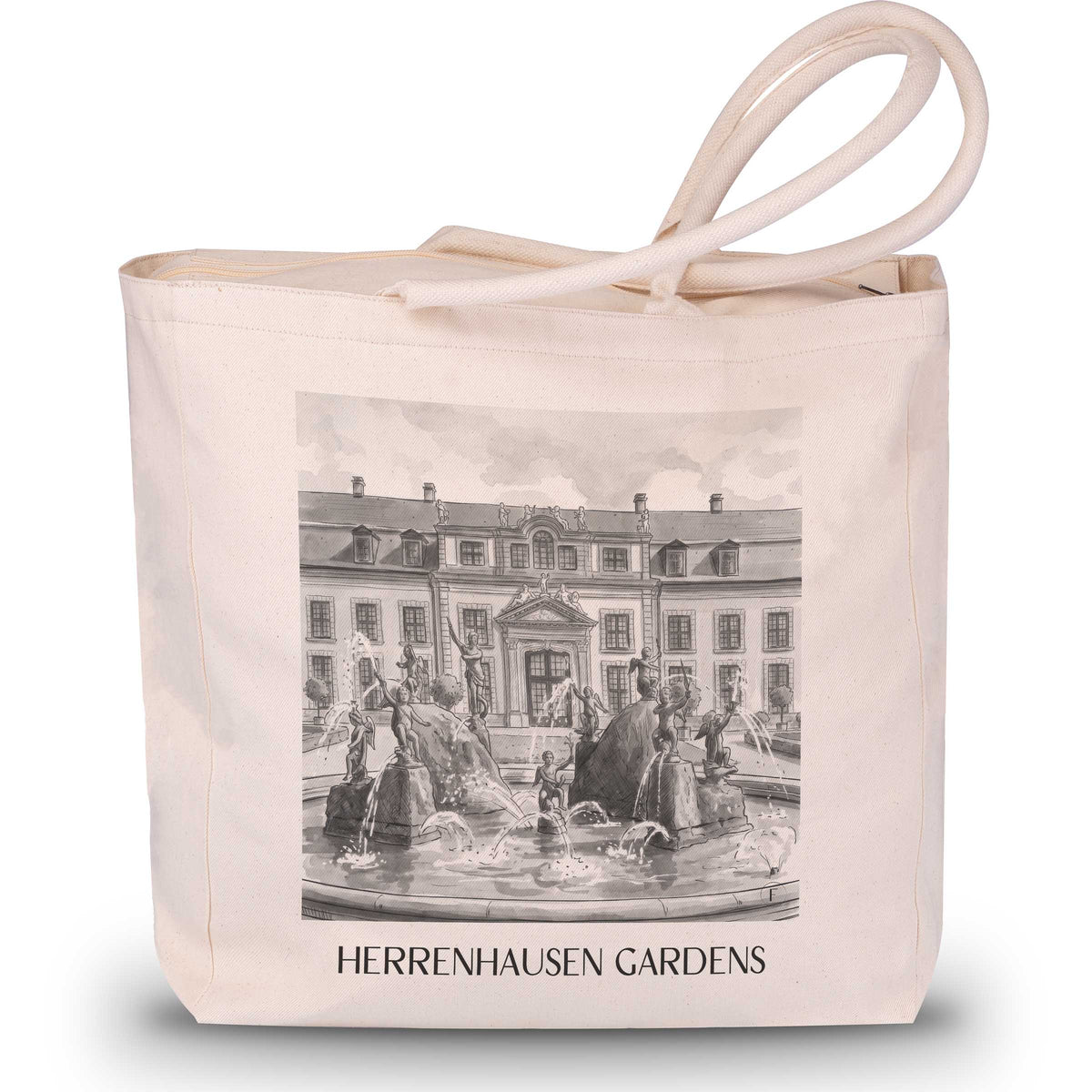 Herrenhäuser Gärten Shopping Tasche - Hannover - Deutschland Tote Bag - Einkaufstasche im Aquarell Schwarz-Weiß Stil - favplace