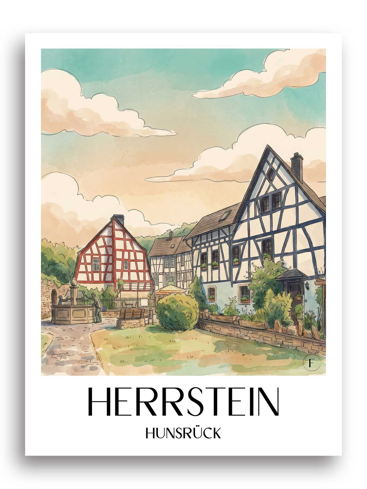 herrstein-hunsrück-deutschland-poster-aquarell