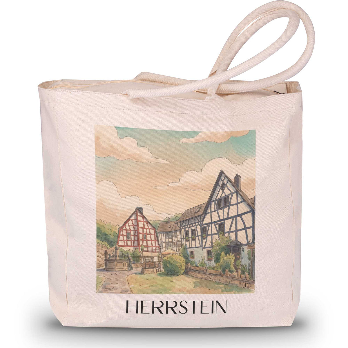 Herrstein Shopping Tasche - Hunsrück - Deutschland Tote Bag - Einkaufstasche im Aquarell Stil - favplace