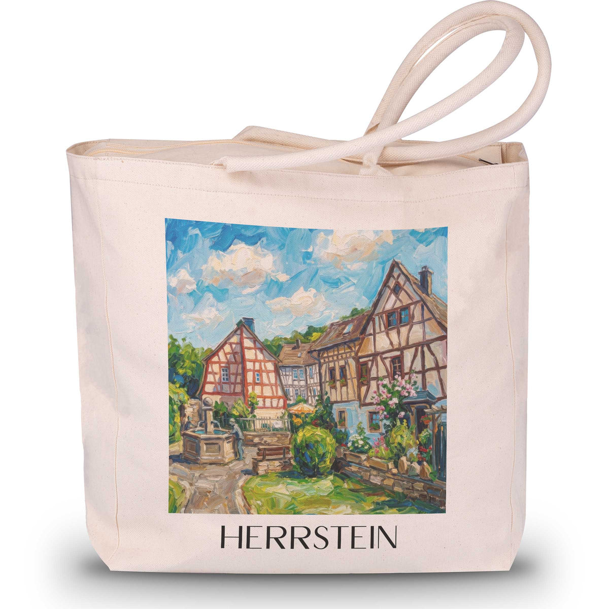 Herrstein Shopping Tasche - Hunsrück - Deutschland Tote Bag - Einkaufstasche im Ölgemälde Stil - favplace