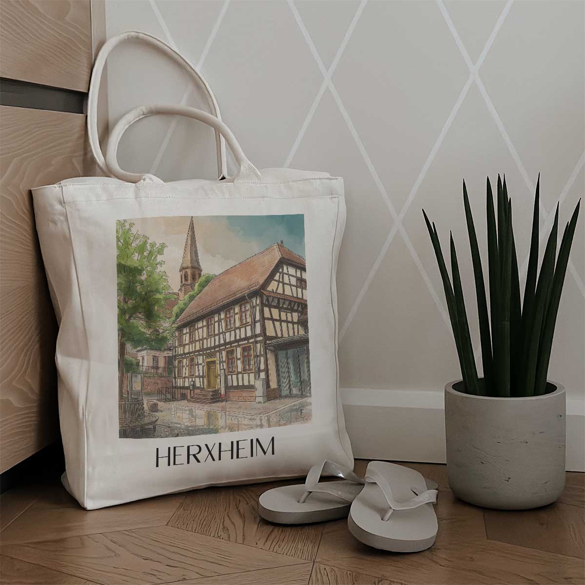 herxheim-pfalz-deutschland-einkaufstasche-aquarell
