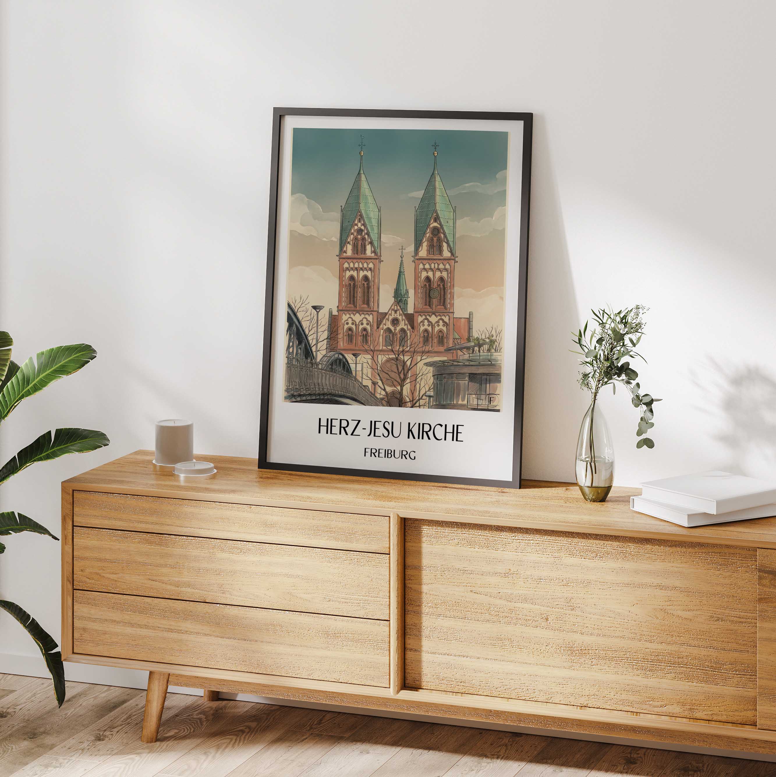 herz-jesu-kirche-freiburg-deutschland-poster-aquarell