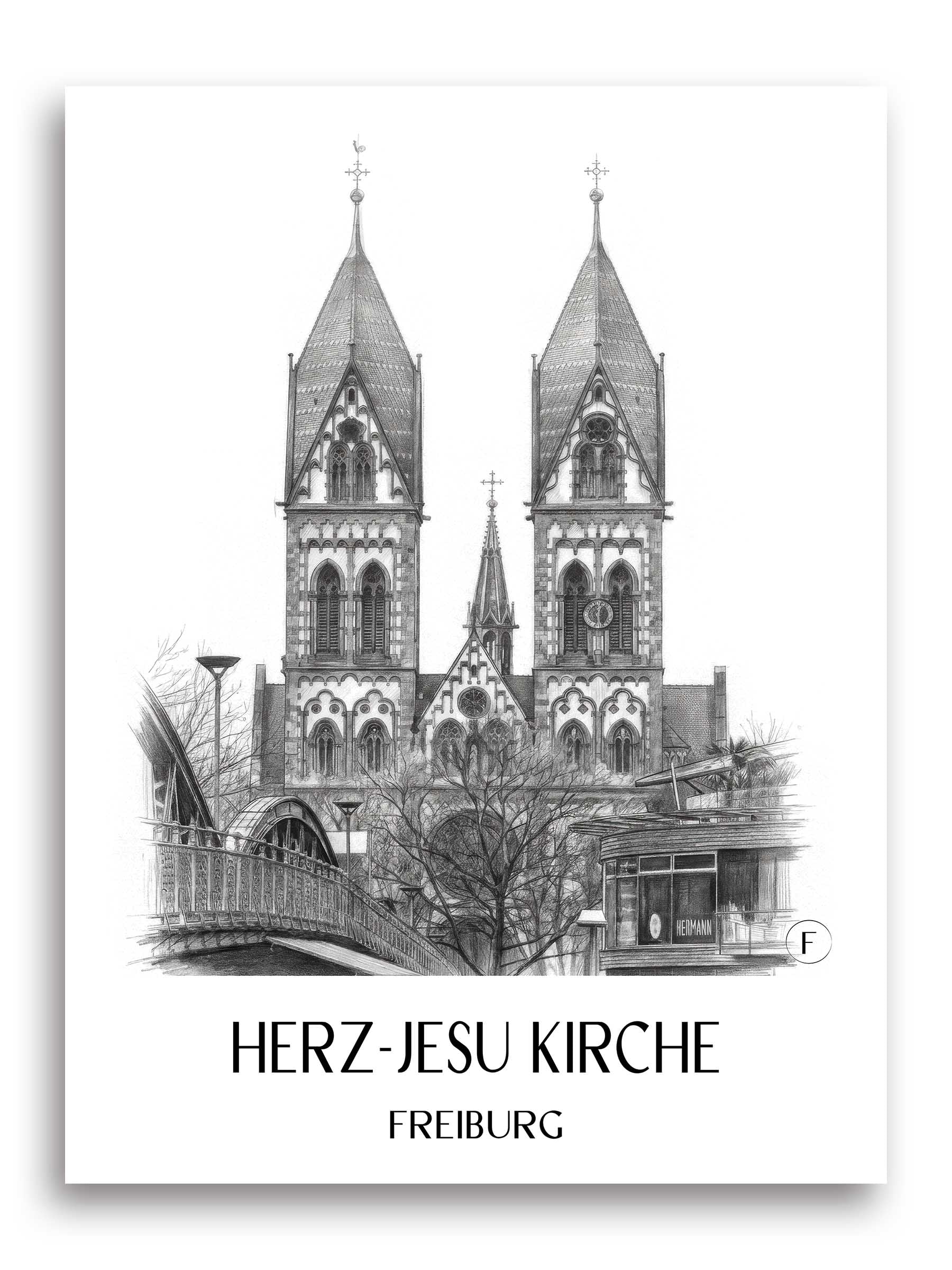 herz-jesu-kirche-freiburg-deutschland-poster-bleistift-zeichnung-drawing