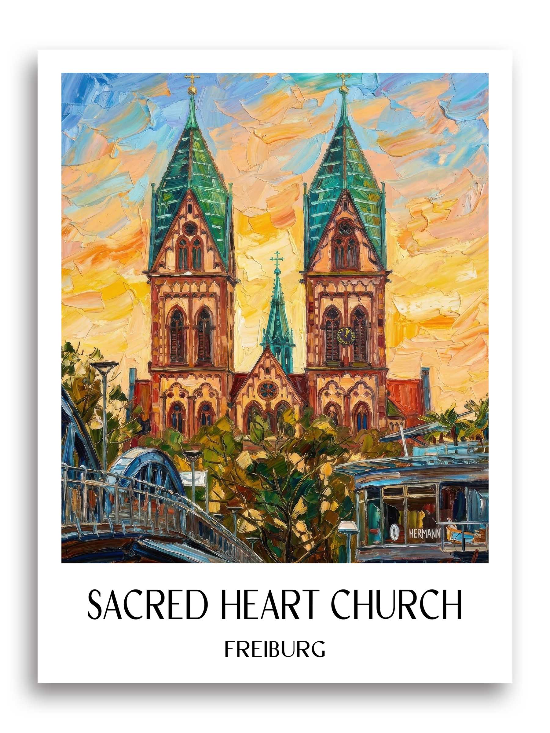 Herz-Jesu Kirche Poster - Freiburg - Deutschland Kunstdruck - Ölgemälde von A4 bis A1 - favplace