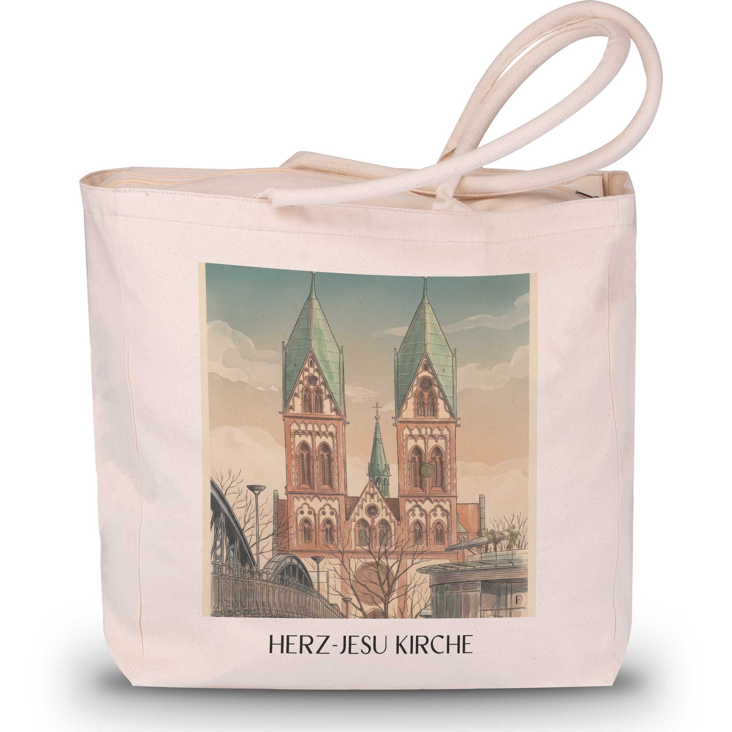 herz-jesu-kirche-freiburg-deutschland-einkaufstasche-aquarell