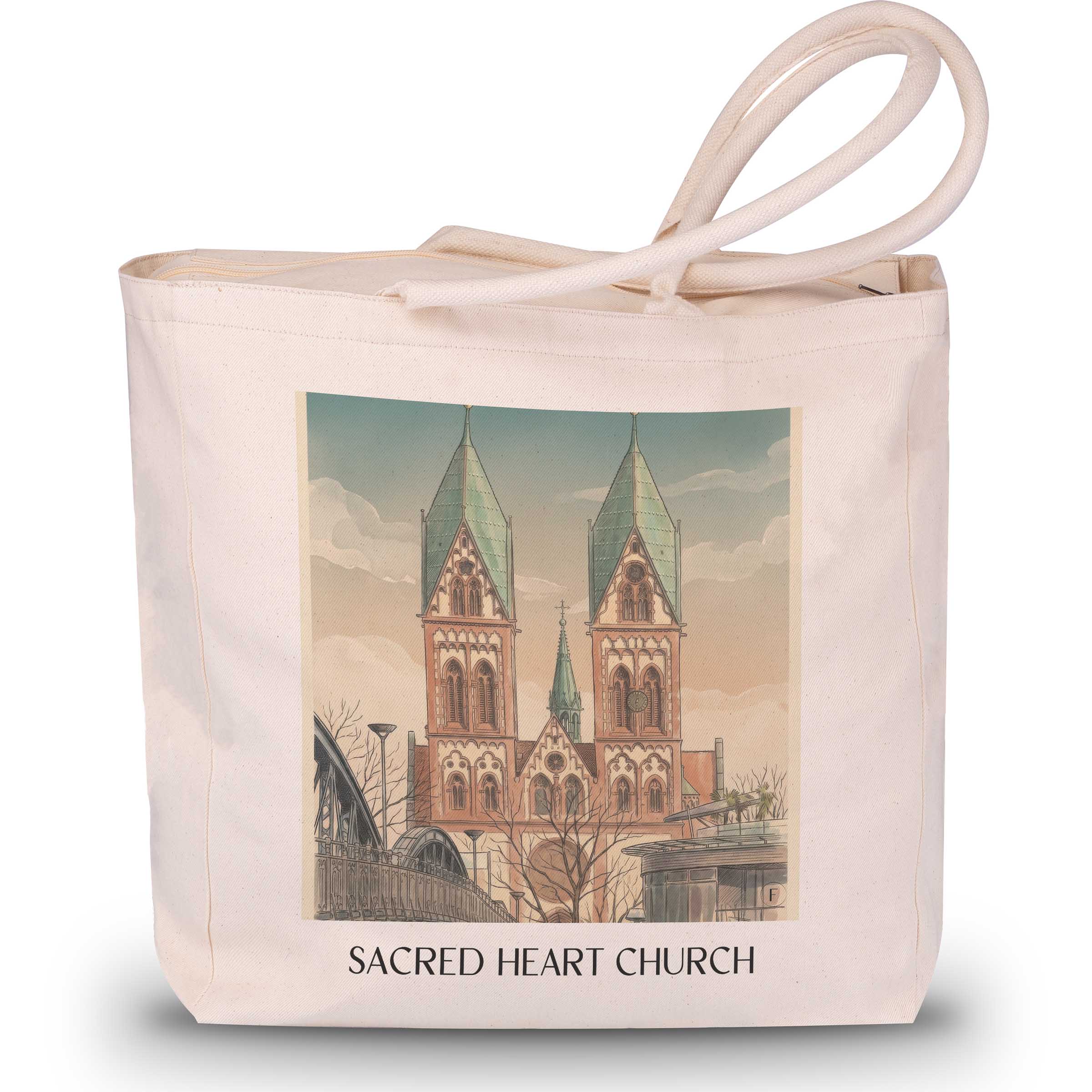 Herz-Jesu Kirche Shopping Tasche - Freiburg - Deutschland Tote Bag - Einkaufstasche im Aquarell Stil - favplace