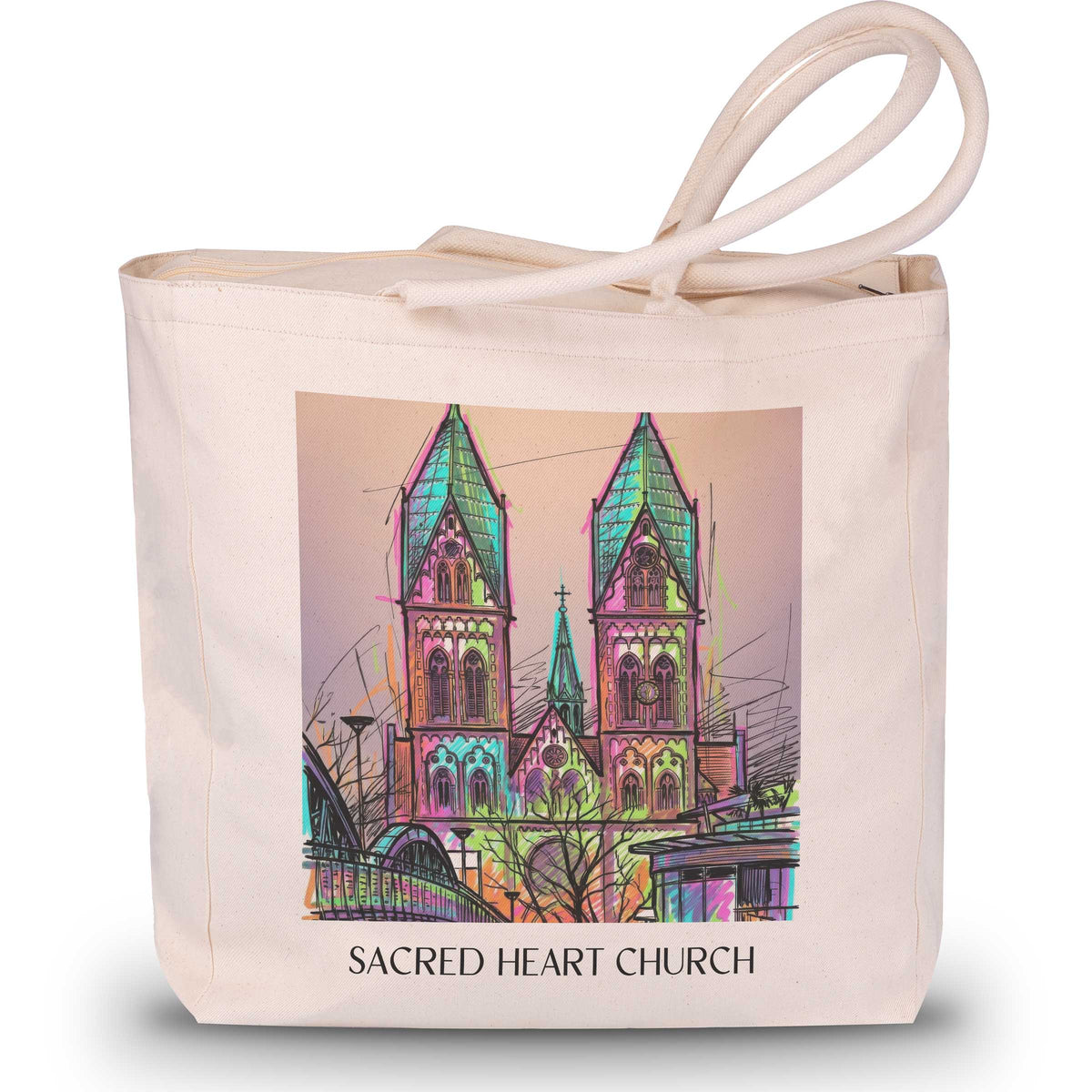 Herz-Jesu Kirche Shopping Tasche - Freiburg - Deutschland Tote Bag - Einkaufstasche im Tag Graffiti Stil - favplace