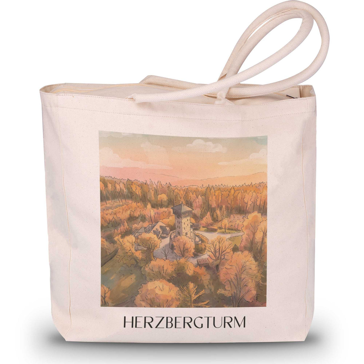 herzbergturm-bad-homburg-deutschland-einkaufstasche-aquarell