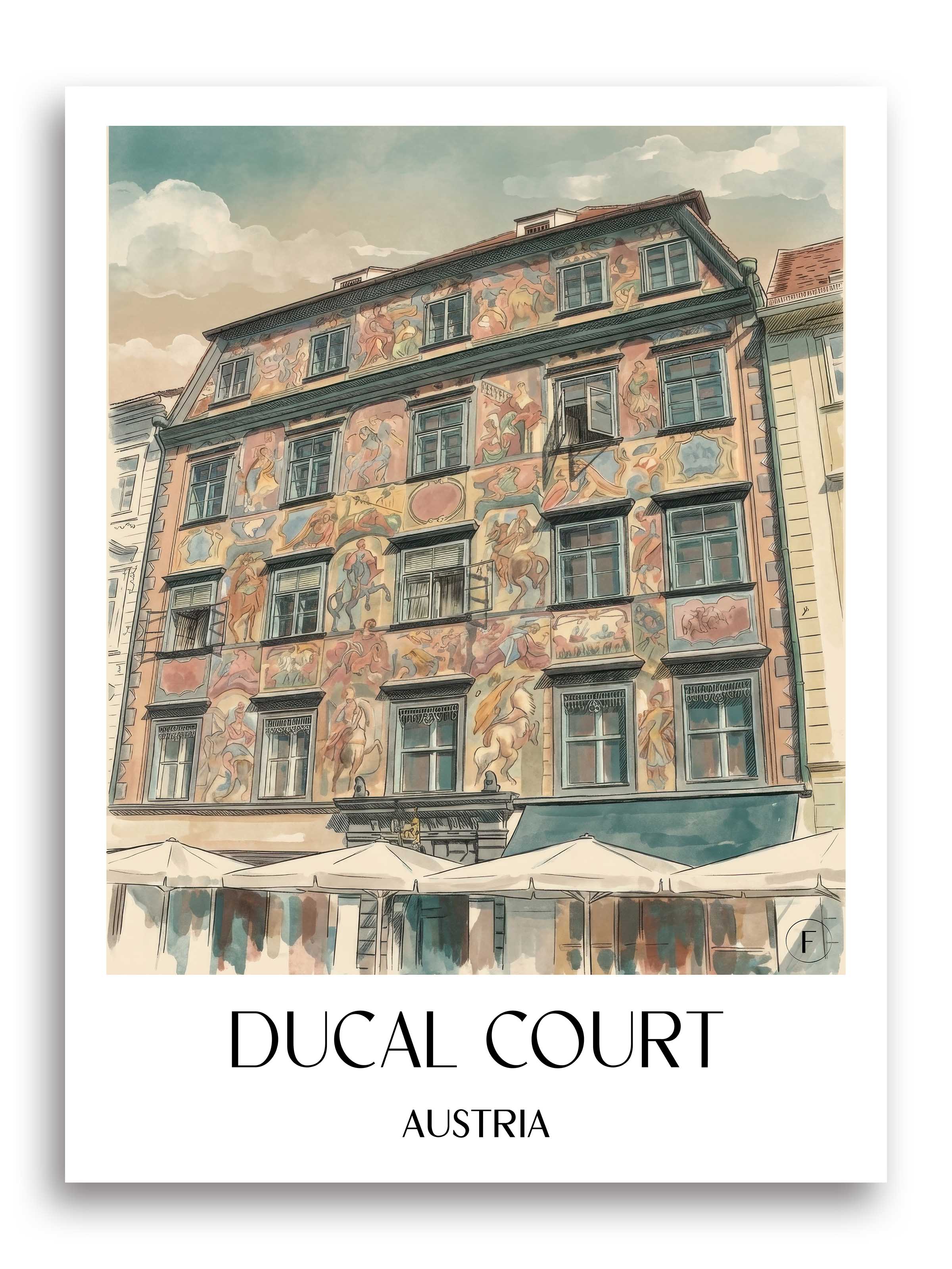 Herzogshof Poster - Graz - Österreich Kunstdruck - Aquarell von A4 bis A1 - favplace
