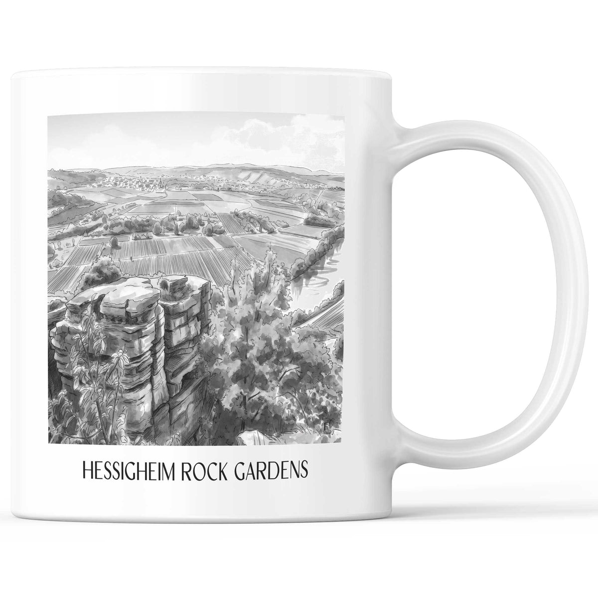 Hessigheimer Felsenärten Kaffeebecher - Neckartal - Deutschland Becher - Kaffeetasse im Aquarell Schwarz-Weiß Stil - favplace