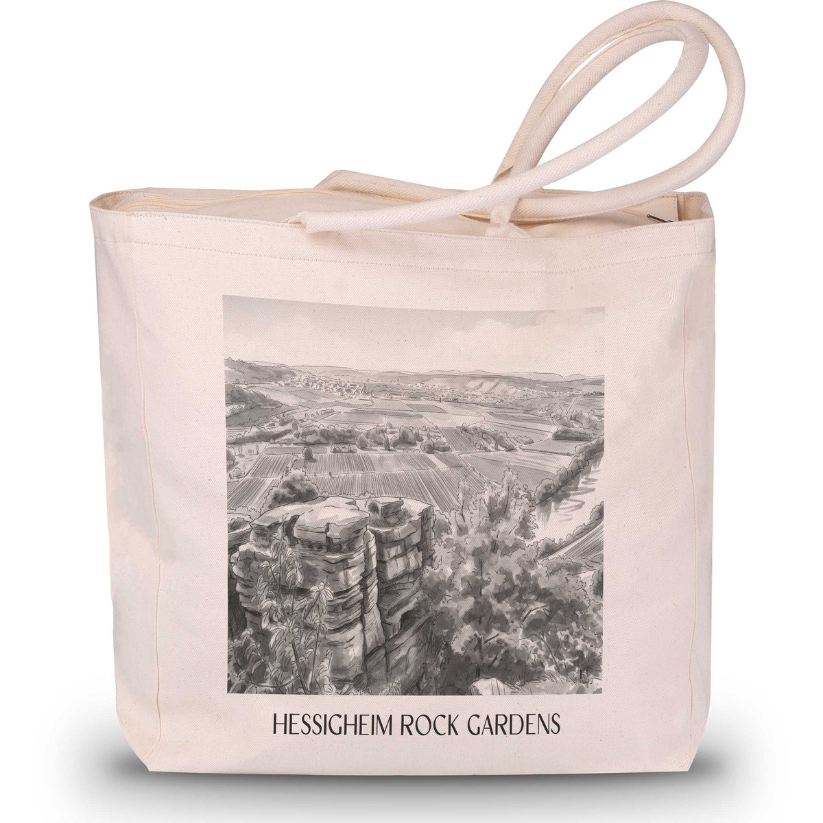 Hessigheimer Felsenärten Shopping Tasche - Neckartal - Deutschland Tote Bag - Einkaufstasche im Aquarell Schwarz-Weiß Stil - favplace