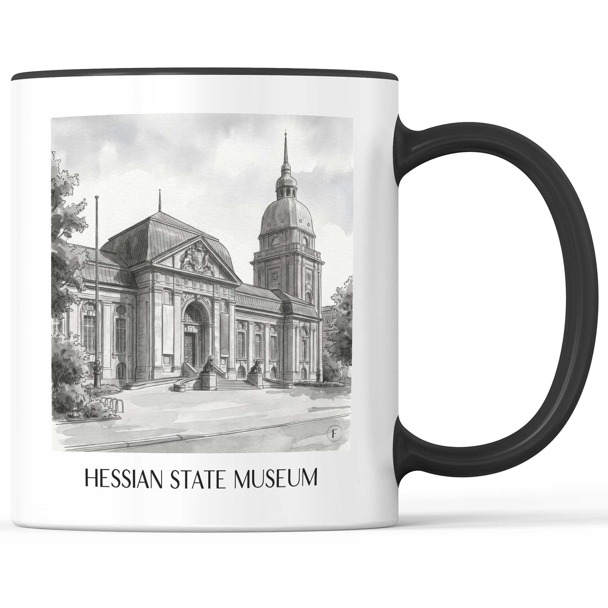 Hessisches Landesmuseum Kaffeebecher - Darmstadt - Deutschland Becher - Kaffeetasse im Aquarell Schwarz-Weiß Stil - favplace