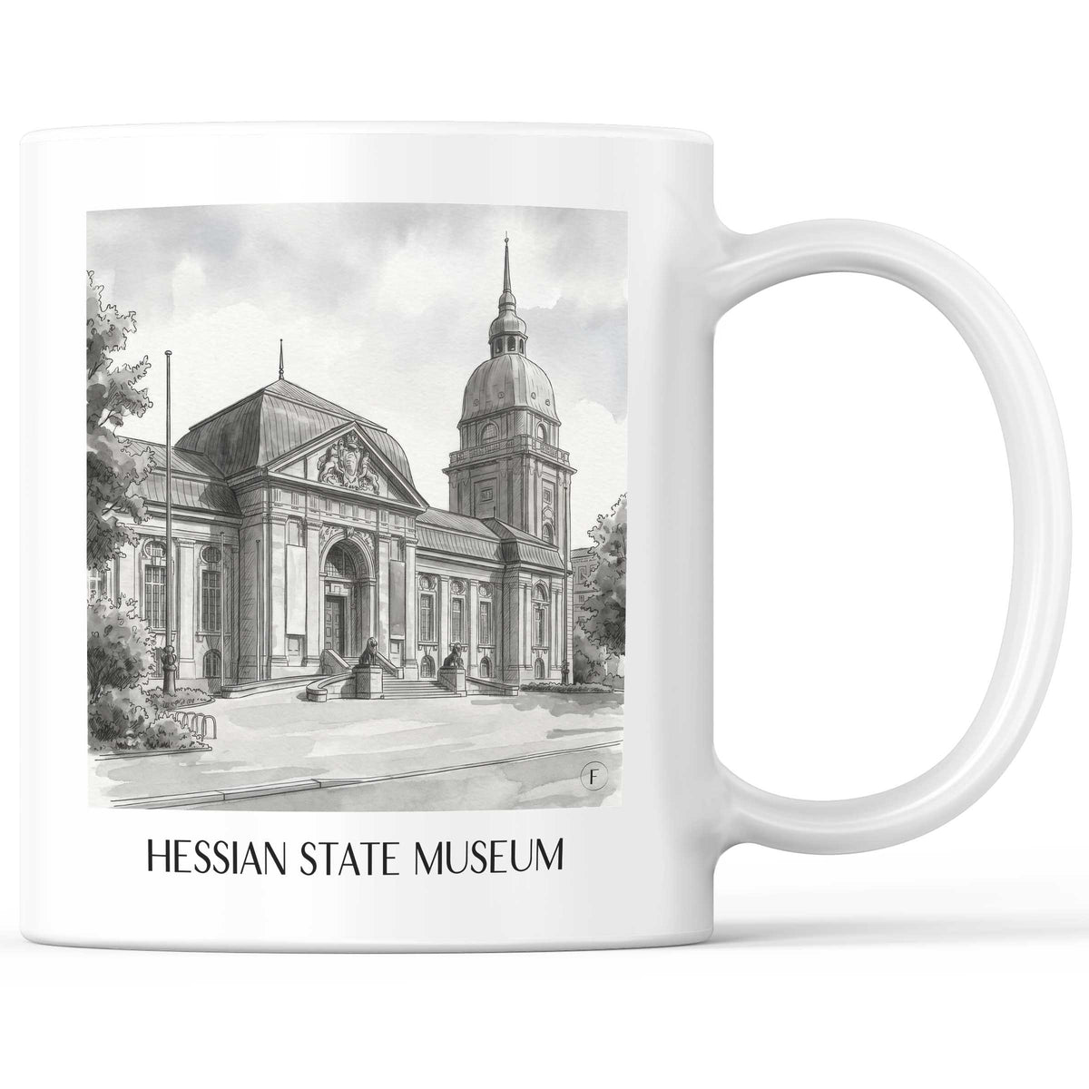 Hessisches Landesmuseum Kaffeebecher - Darmstadt - Deutschland Becher - Kaffeetasse im Aquarell Schwarz-Weiß Stil - favplace