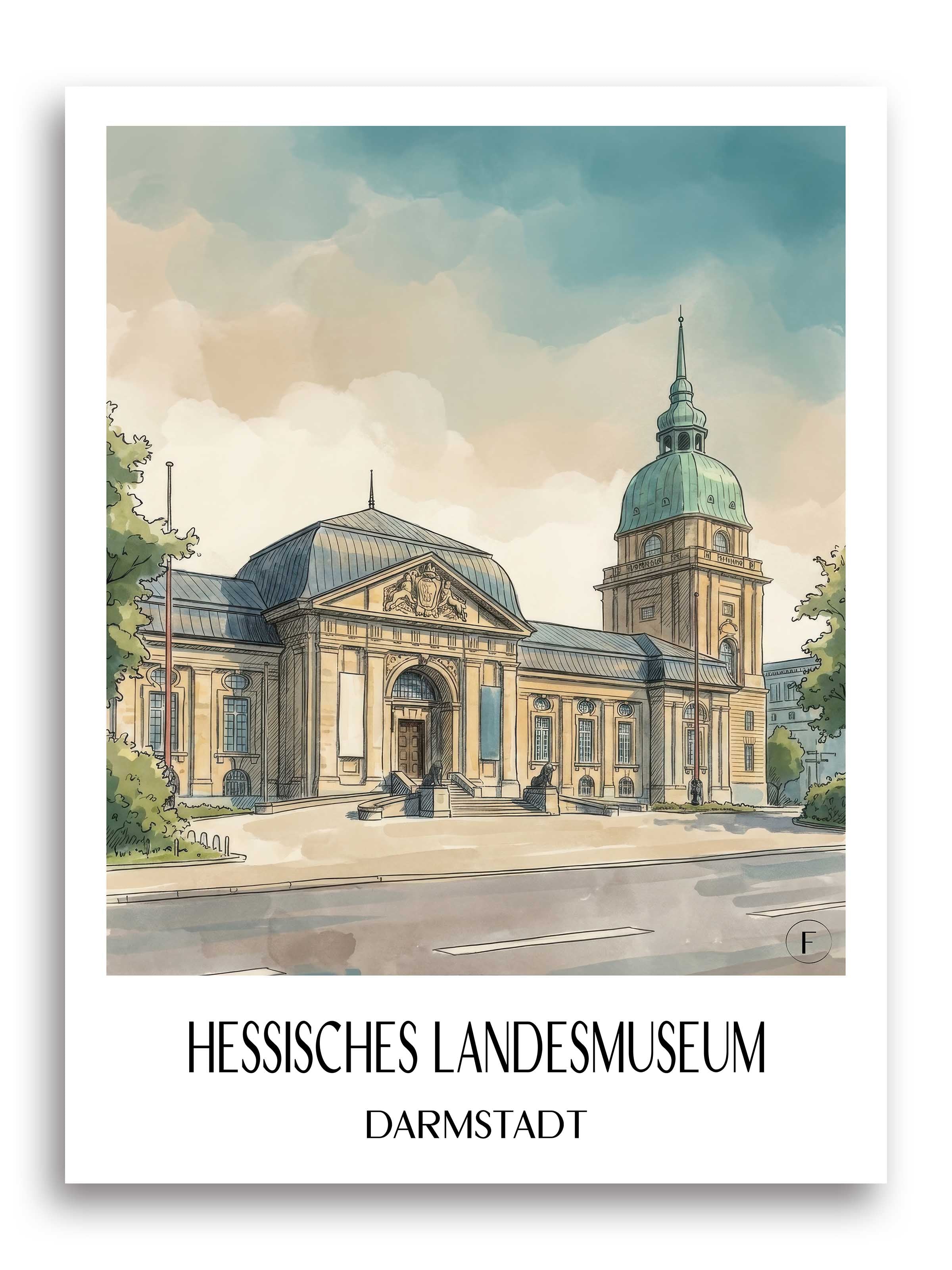 hessisches-landesmuseum-darmstadt-deutschland-poster-aquarell