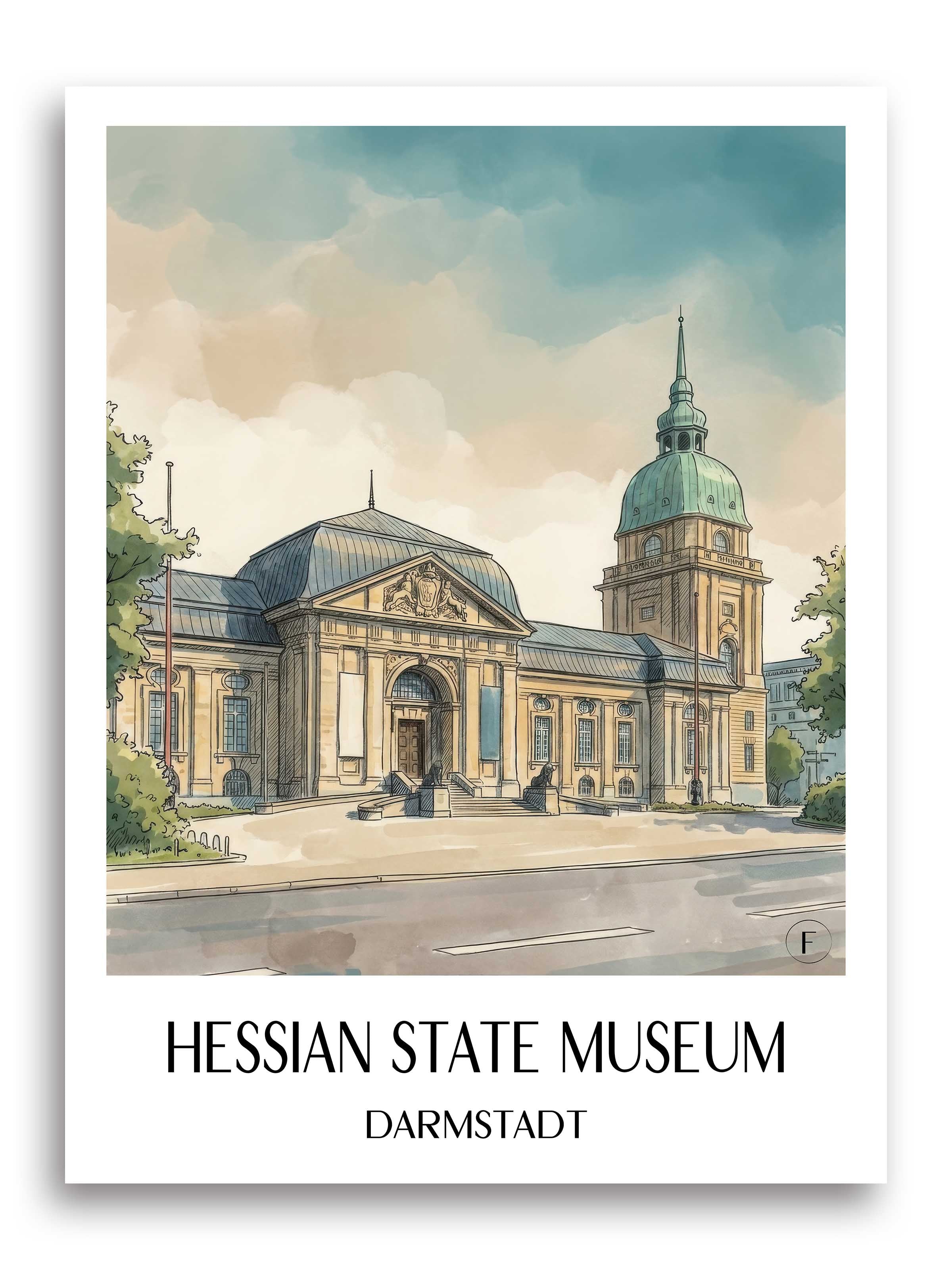 Hessisches Landesmuseum Poster - Darmstadt - Deutschland Kunstdruck - Aquarell von A4 bis A1 - favplace