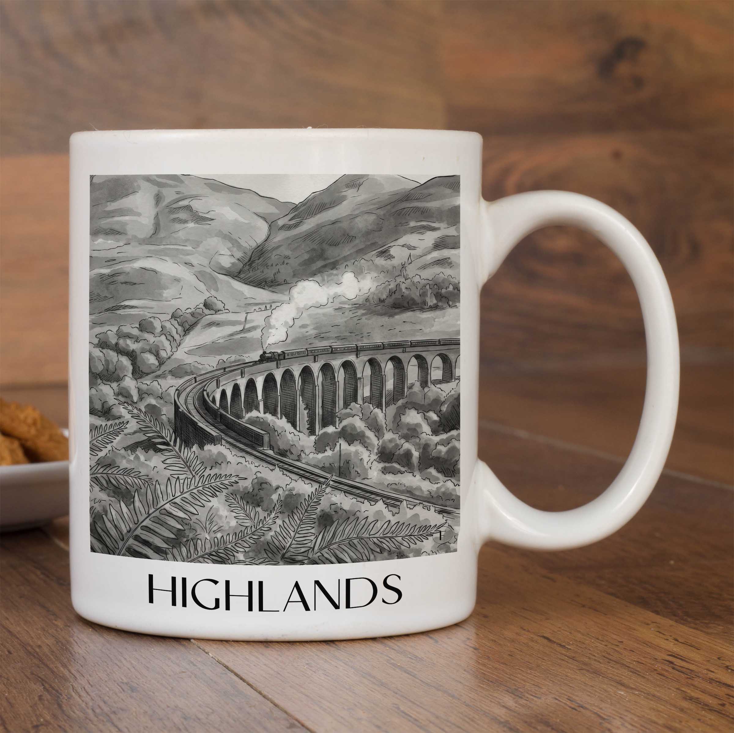 highlands-schottland-schottland-kaffeebecher-aquarell-schwarz-weiss