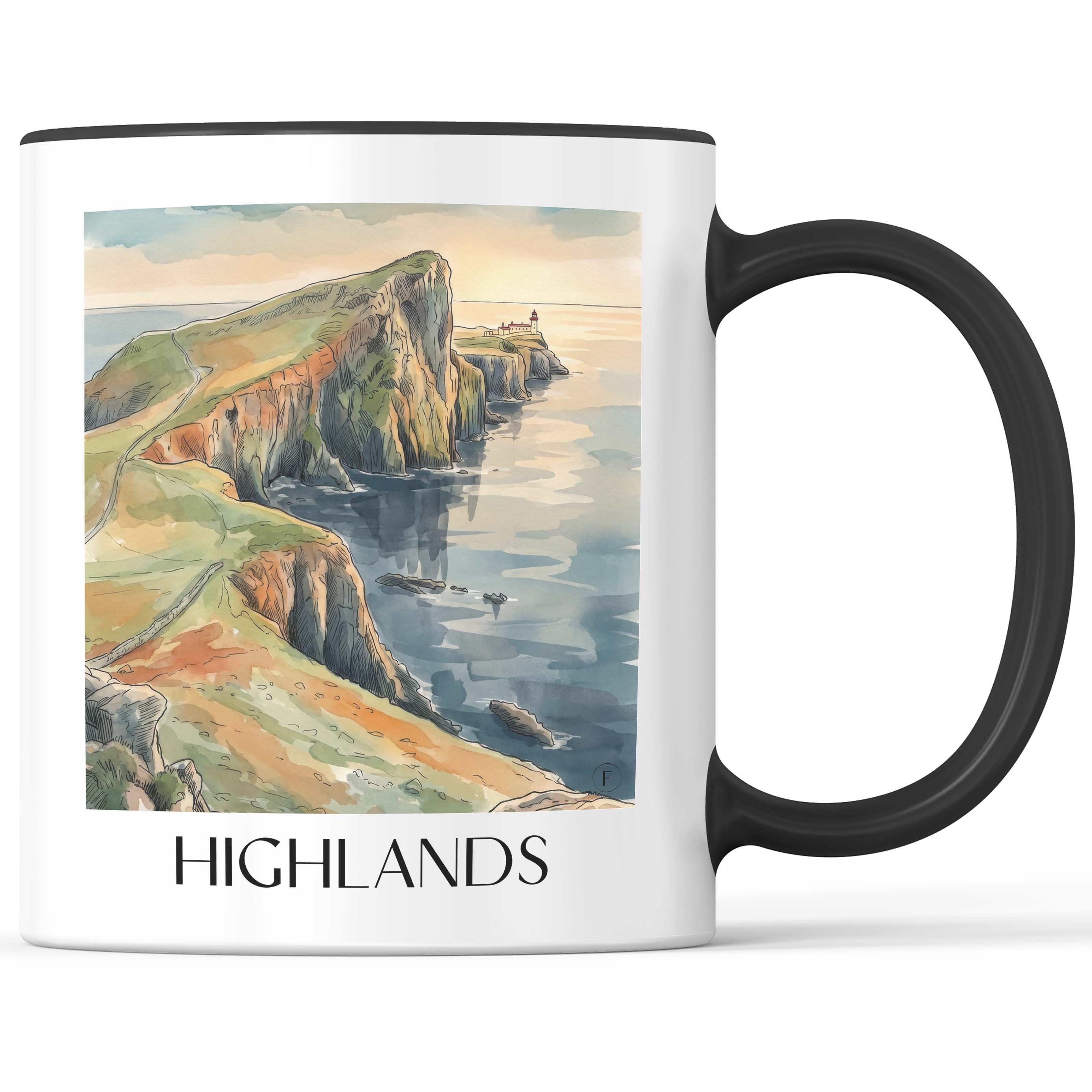 Highlands - Schottland Becher - Kaffeetasse im Aquarell Stil - favplace