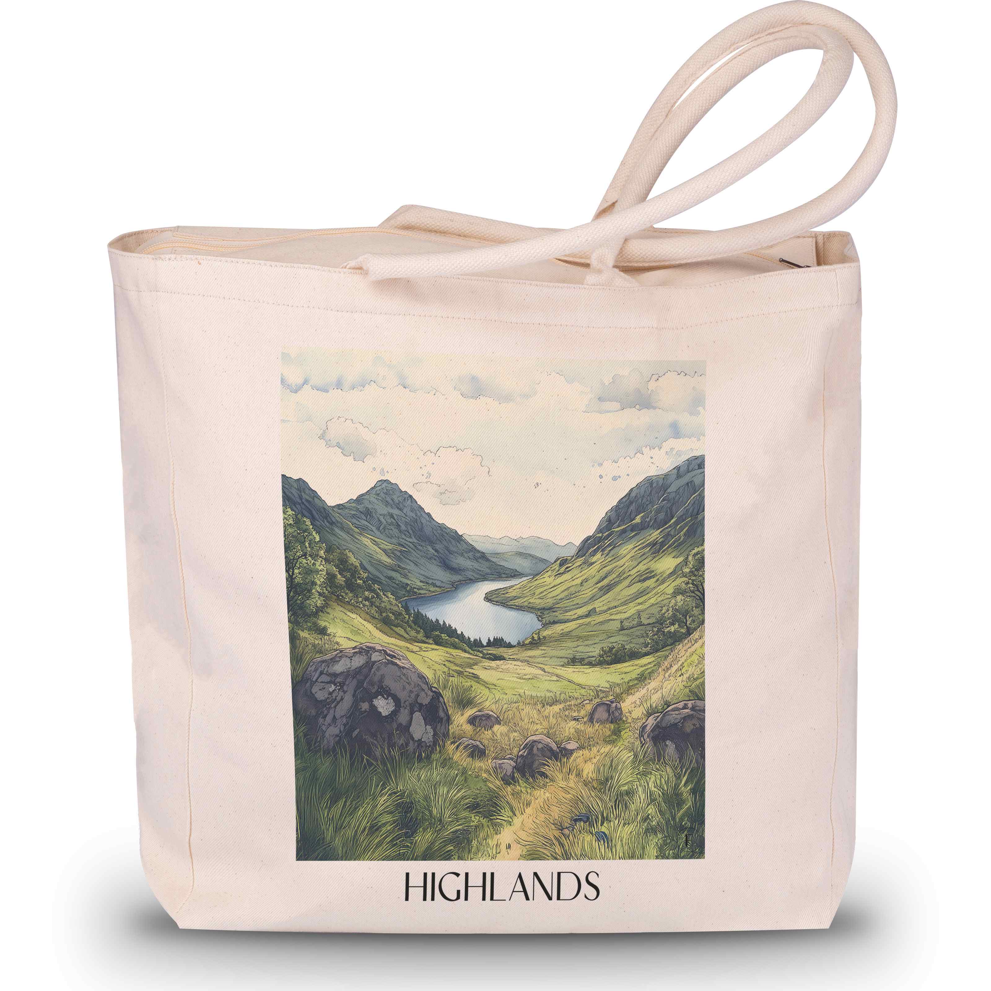 highlands-schottland-einkaufstasche-aquarell