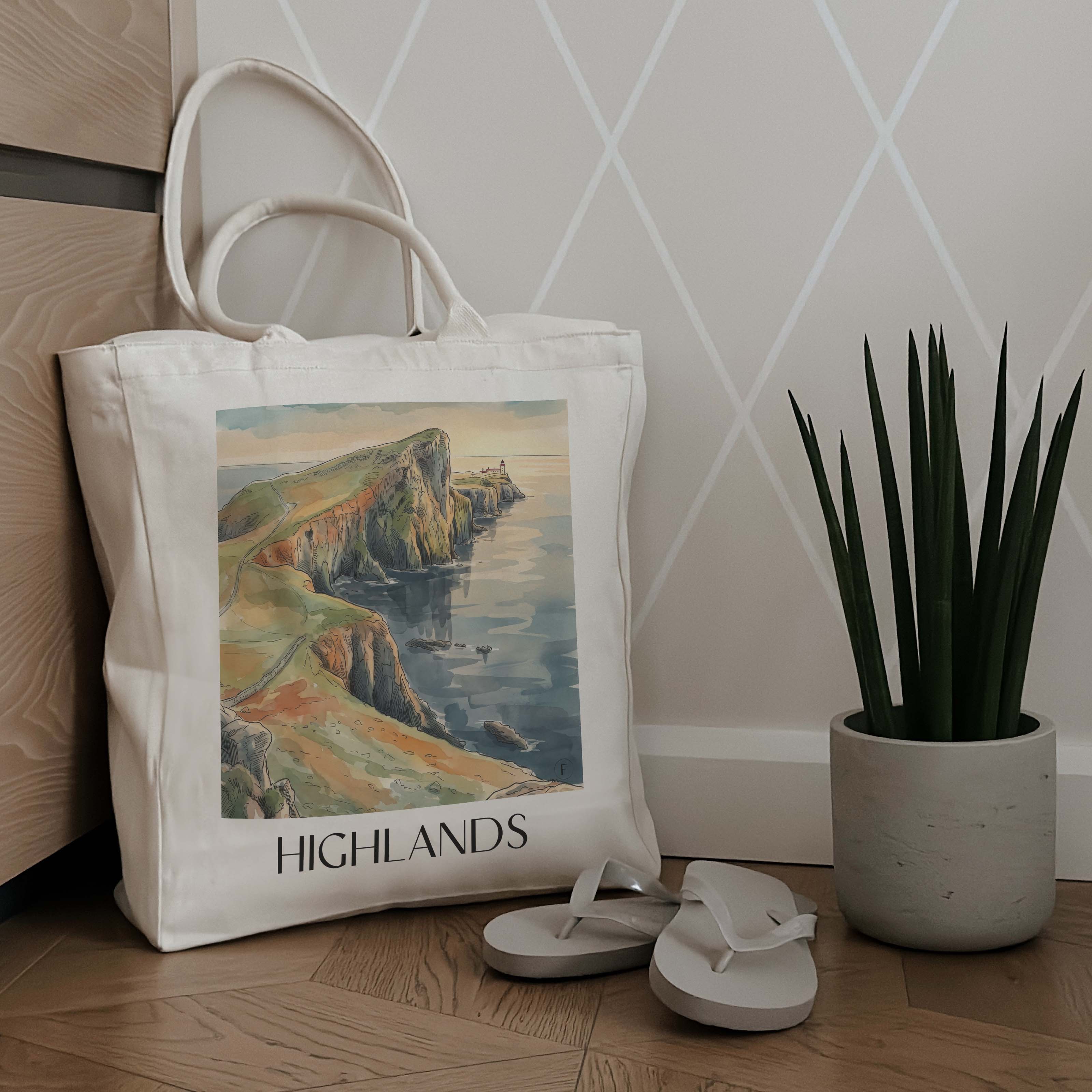 highlands-schottland-einkaufstasche-aquarell