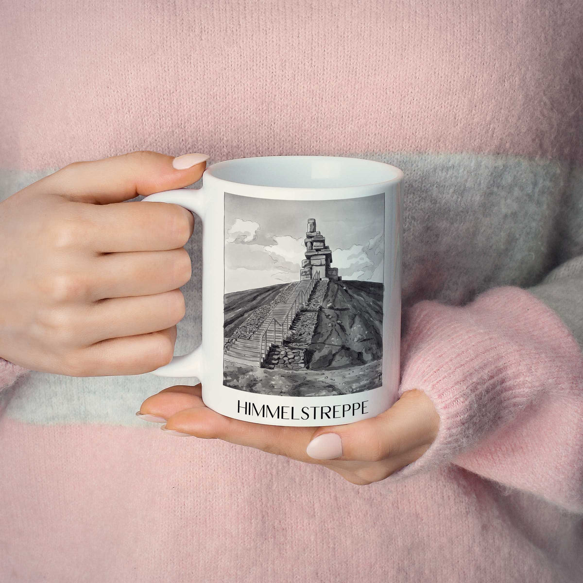 himmelstreppe-gelsenkirchen-deutschland-kaffeebecher-aquarell-schwarz-weiss