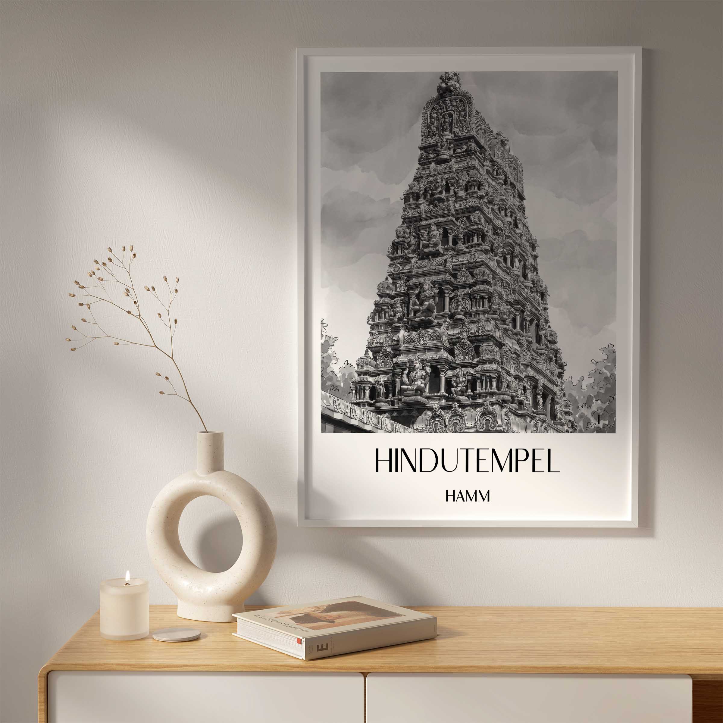 hindutempel-hamm-deutschland-poster-aquarell-schwarz-weiss