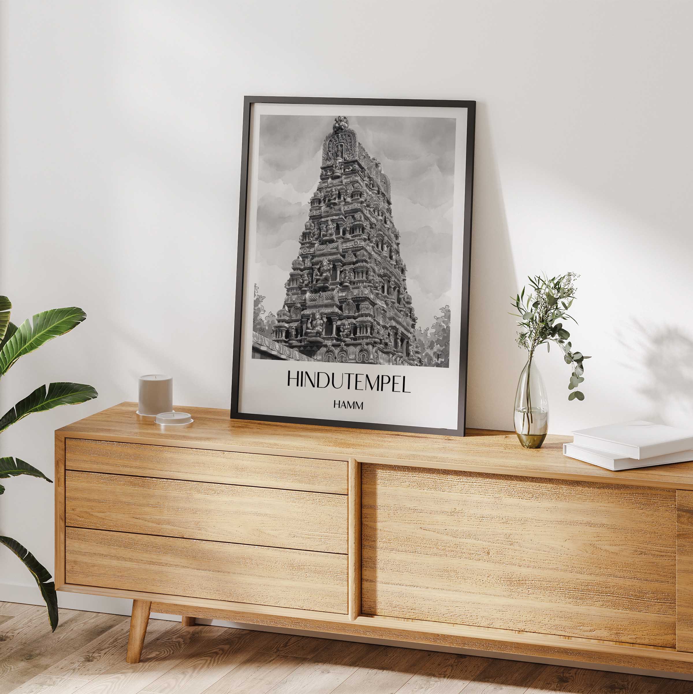 hindutempel-hamm-deutschland-poster-aquarell-schwarz-weiss