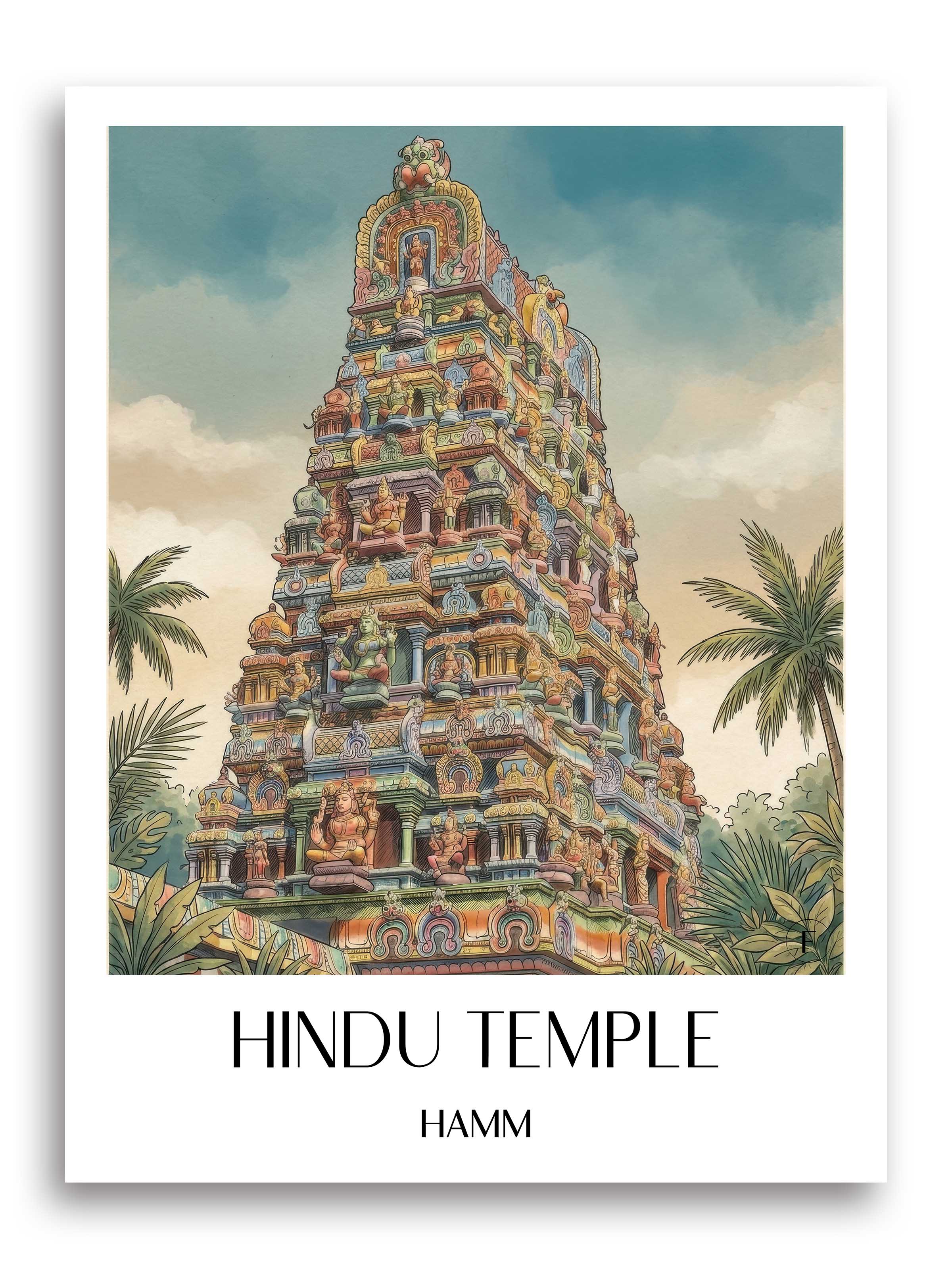 Hindutempel Poster - Hamm - Deutschland Kunstdruck - Aquarell von A4 bis A1 - favplace