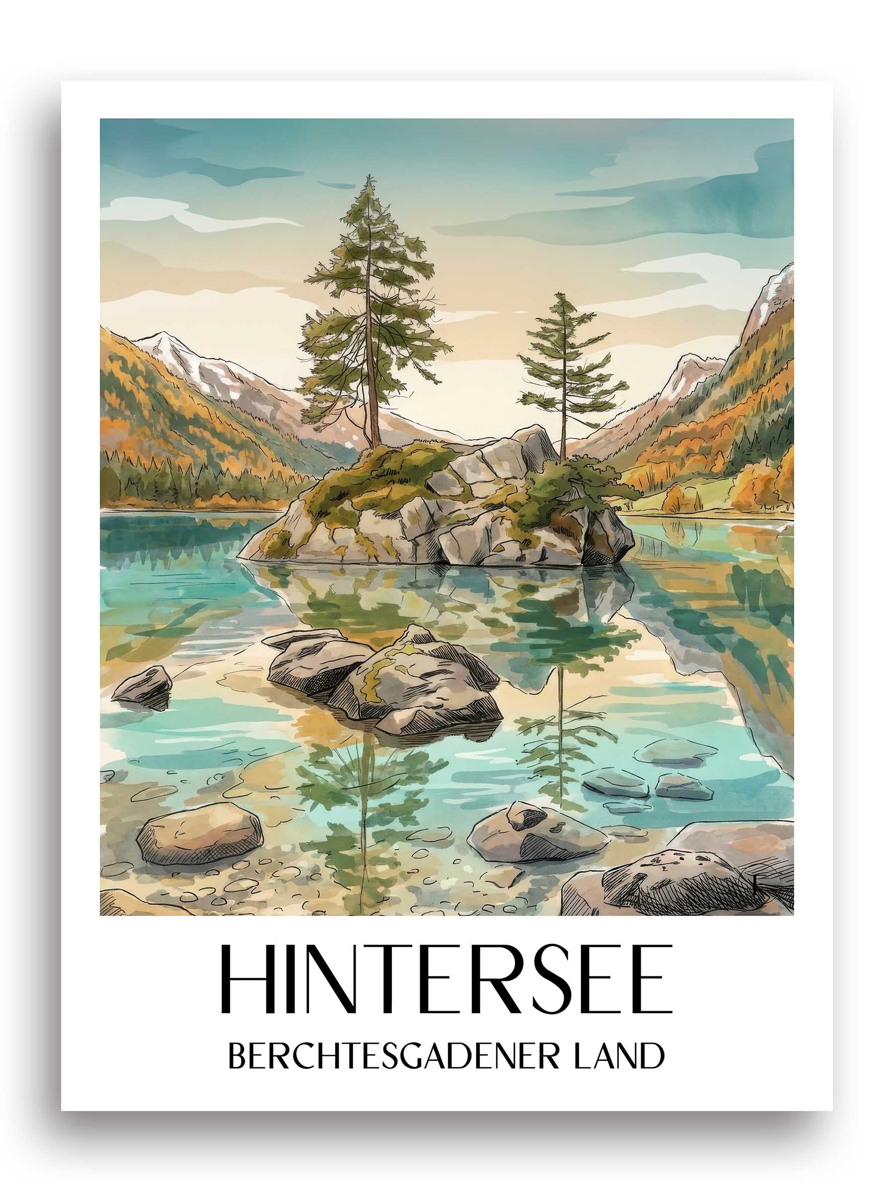 hintersee-berchtesgadener-land-deutschland-poster-aquarell