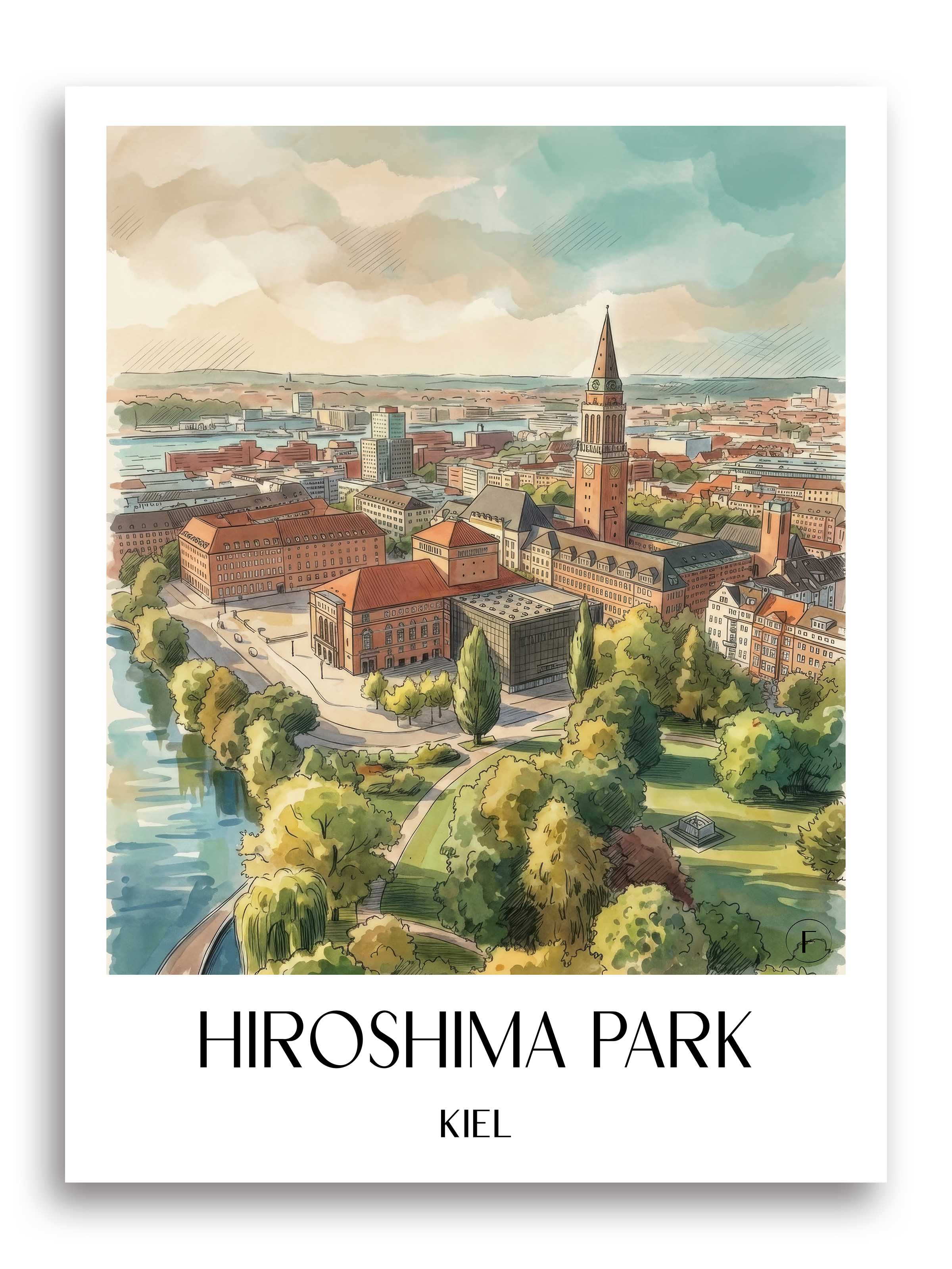 Hiroshimapark Poster - Kiel - Deutschland Kunstdruck - Aquarell von A4 bis A1 - favplace