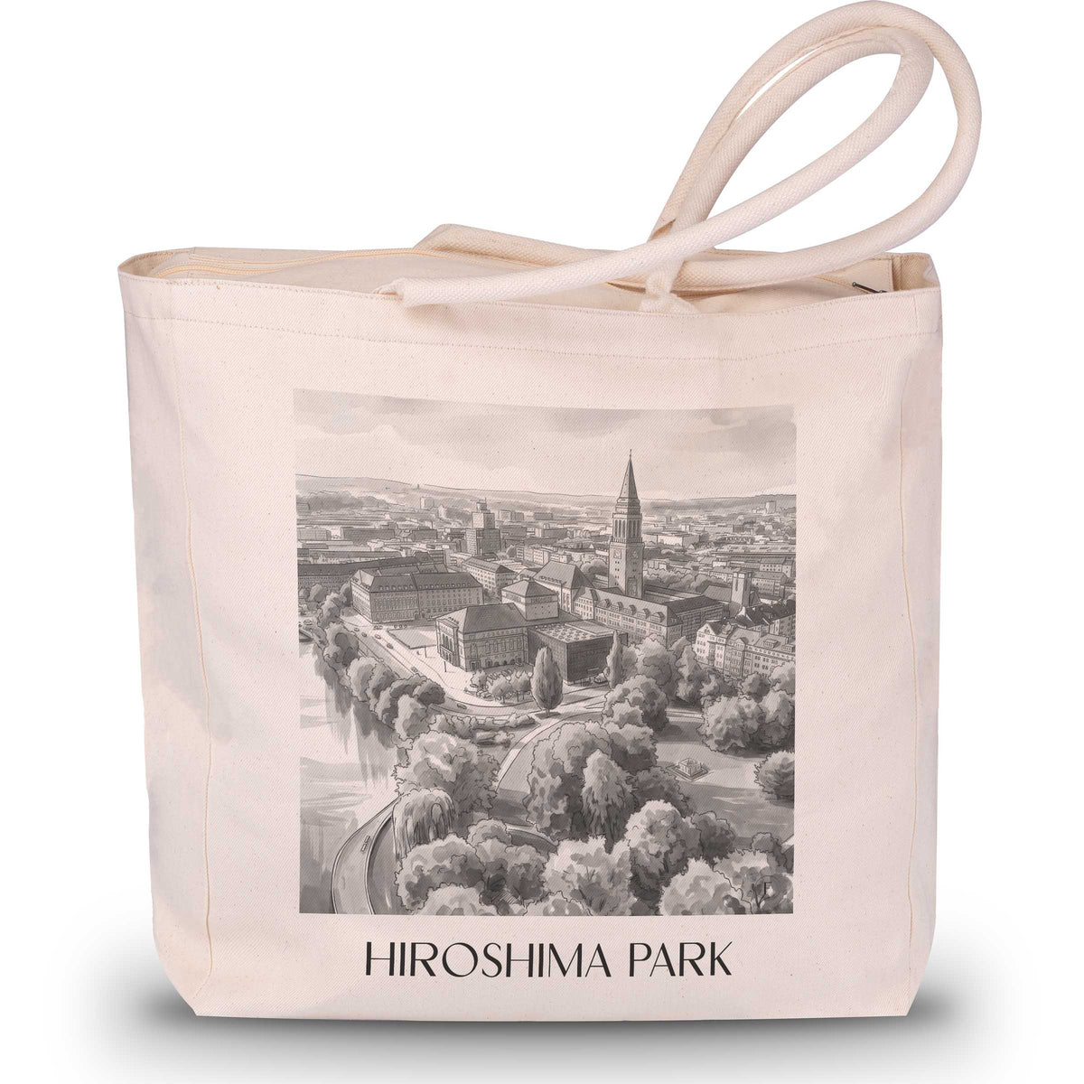 Hiroshimapark Shopping Tasche - Kiel - Deutschland Tote Bag - Einkaufstasche im Aquarell Schwarz-Weiß Stil - favplace