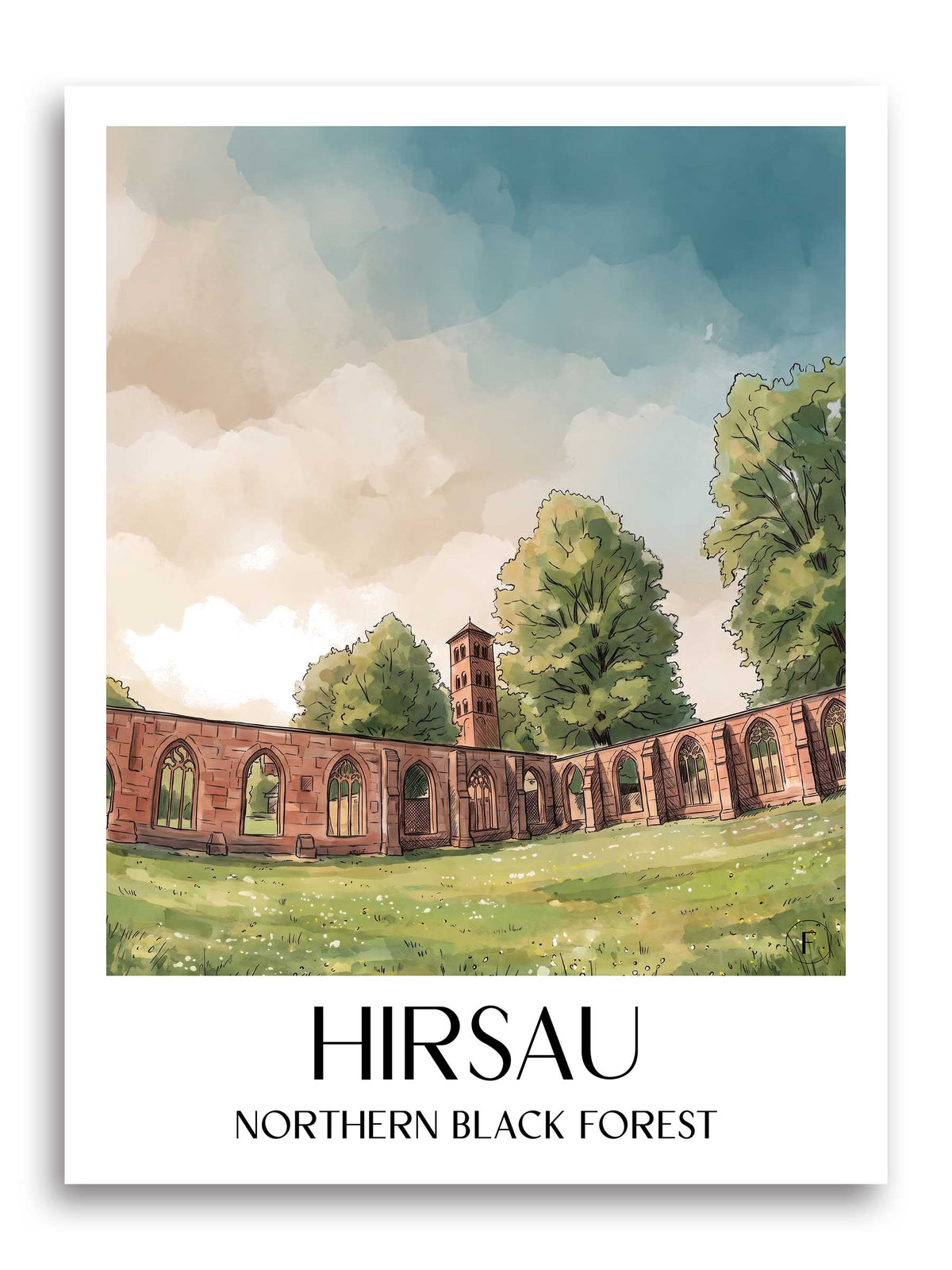 Hirsau Poster - Nordschwarzwald - Deutschland Kunstdruck - Aquarell von A4 bis A1 - favplace
