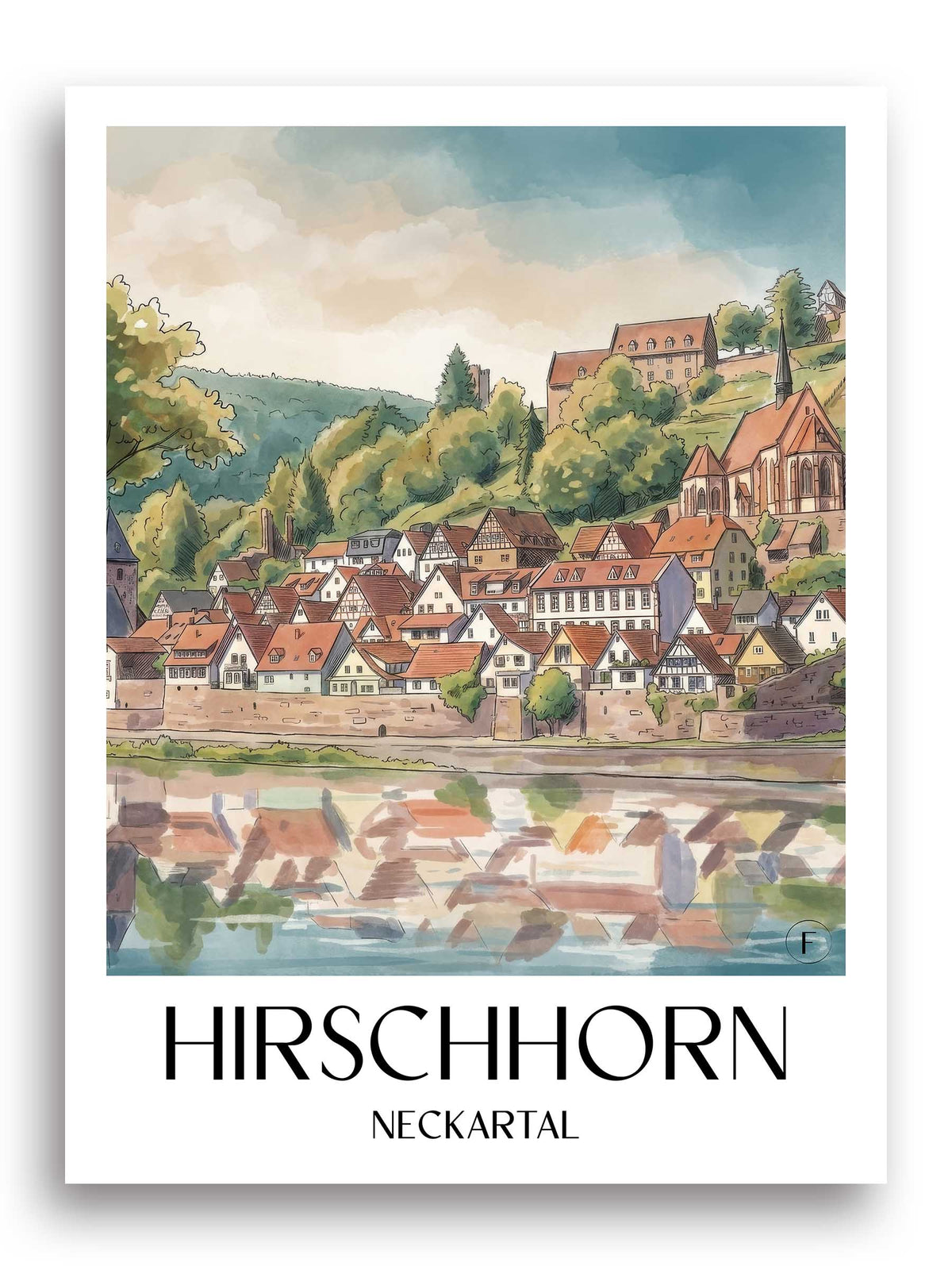 hirschhorn-neckartal-deutschland-poster-aquarell