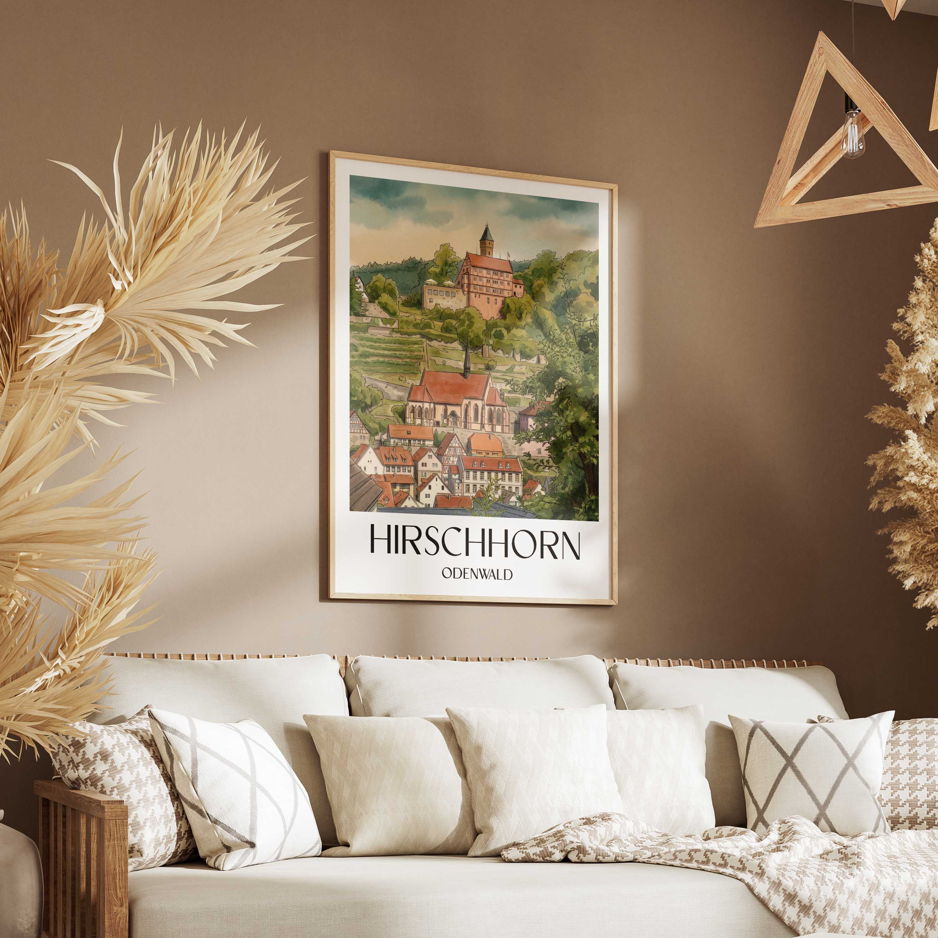 hirschhorn-odenwald-deutschland-poster-aquarell