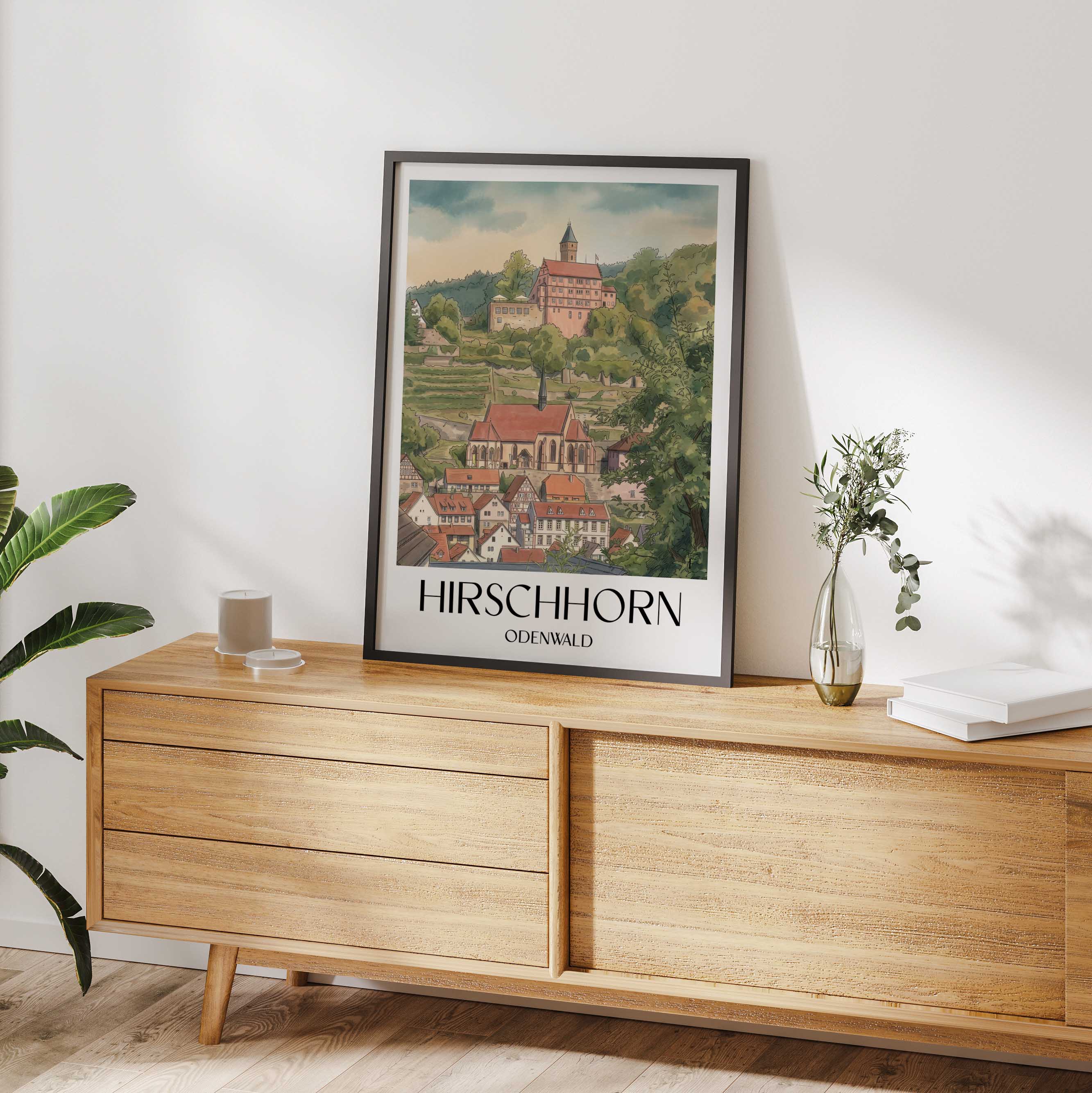 hirschhorn-odenwald-deutschland-poster-aquarell