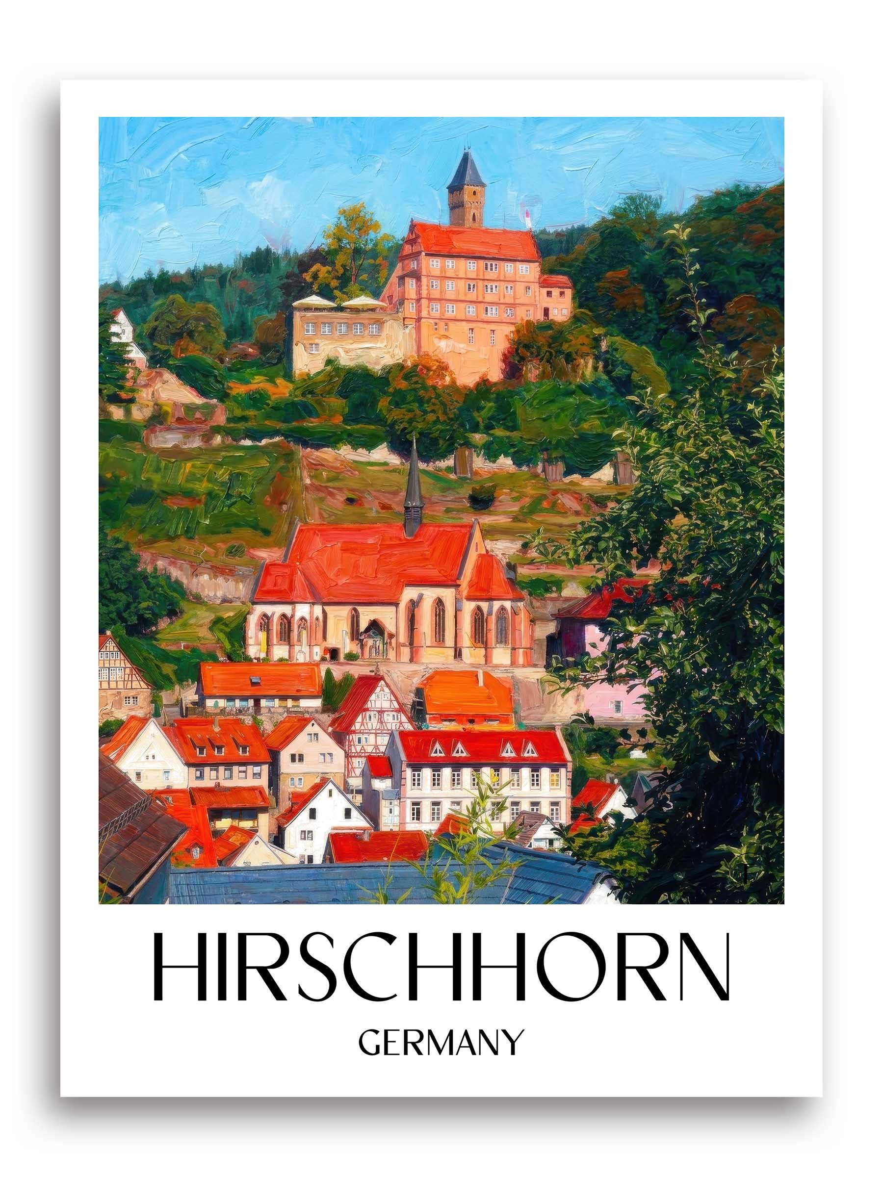 Hirschhorn Poster - Odenwald - Deutschland Kunstdruck - Ölgemälde von A4 bis A1 - favplace