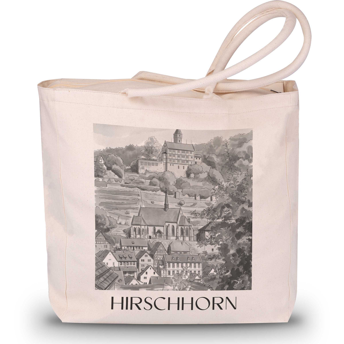 Hirschhorn Shopping Tasche - Odenwald - Deutschland Tote Bag - Einkaufstasche im Aquarell Schwarz-Weiß Stil - favplace