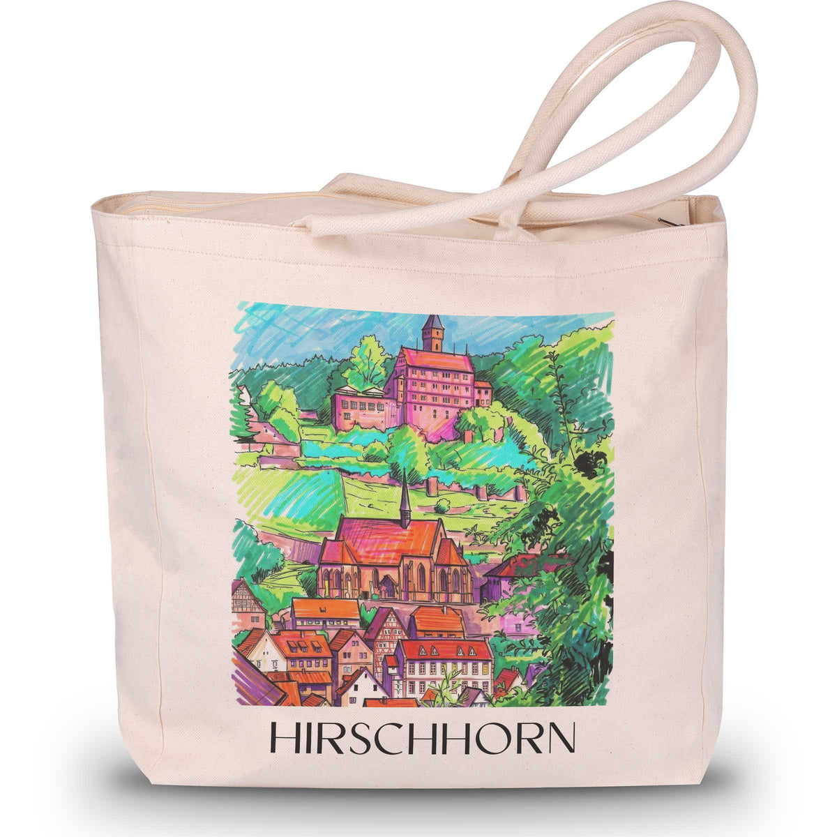 Hirschhorn Shopping Tasche - Odenwald - Deutschland Tote Bag - Einkaufstasche im Tag Graffiti Stil - favplace