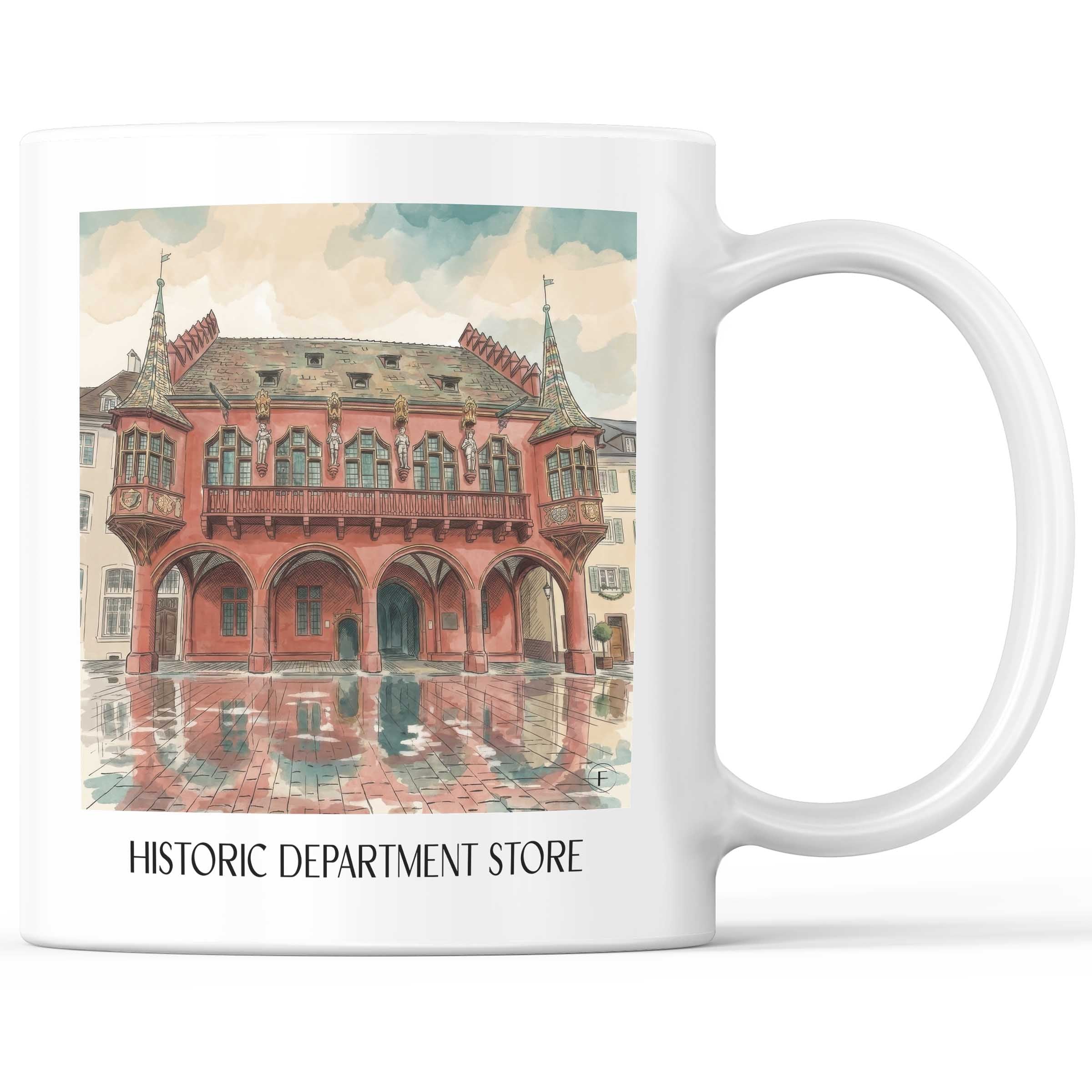 Historisches Kaufhaus Kaffeebecher - Freiburg - Deutschland Becher - Kaffeetasse im Aquarell Stil - favplace