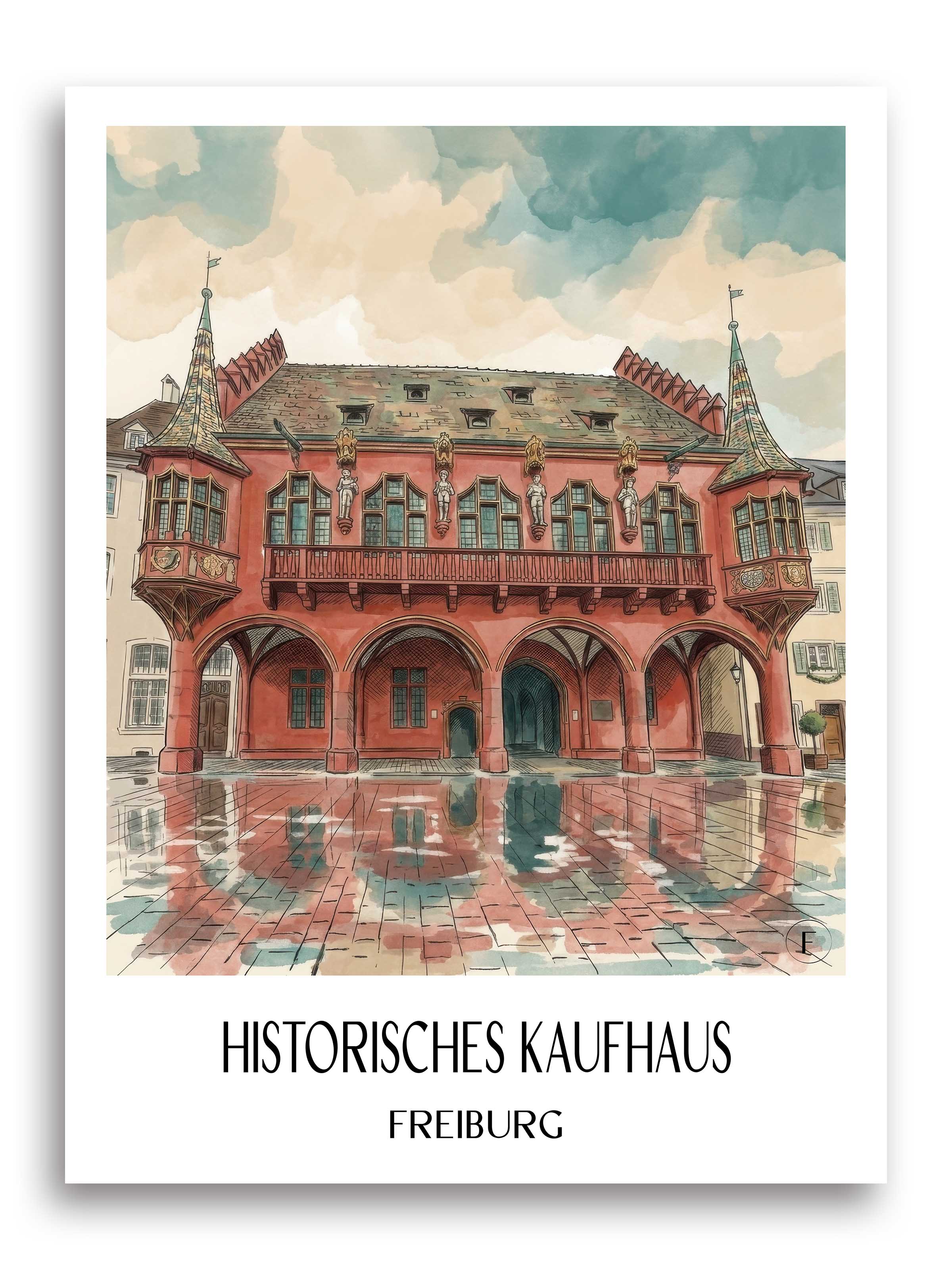 historisches-kaufhaus-freiburg-deutschland-poster-aquarell