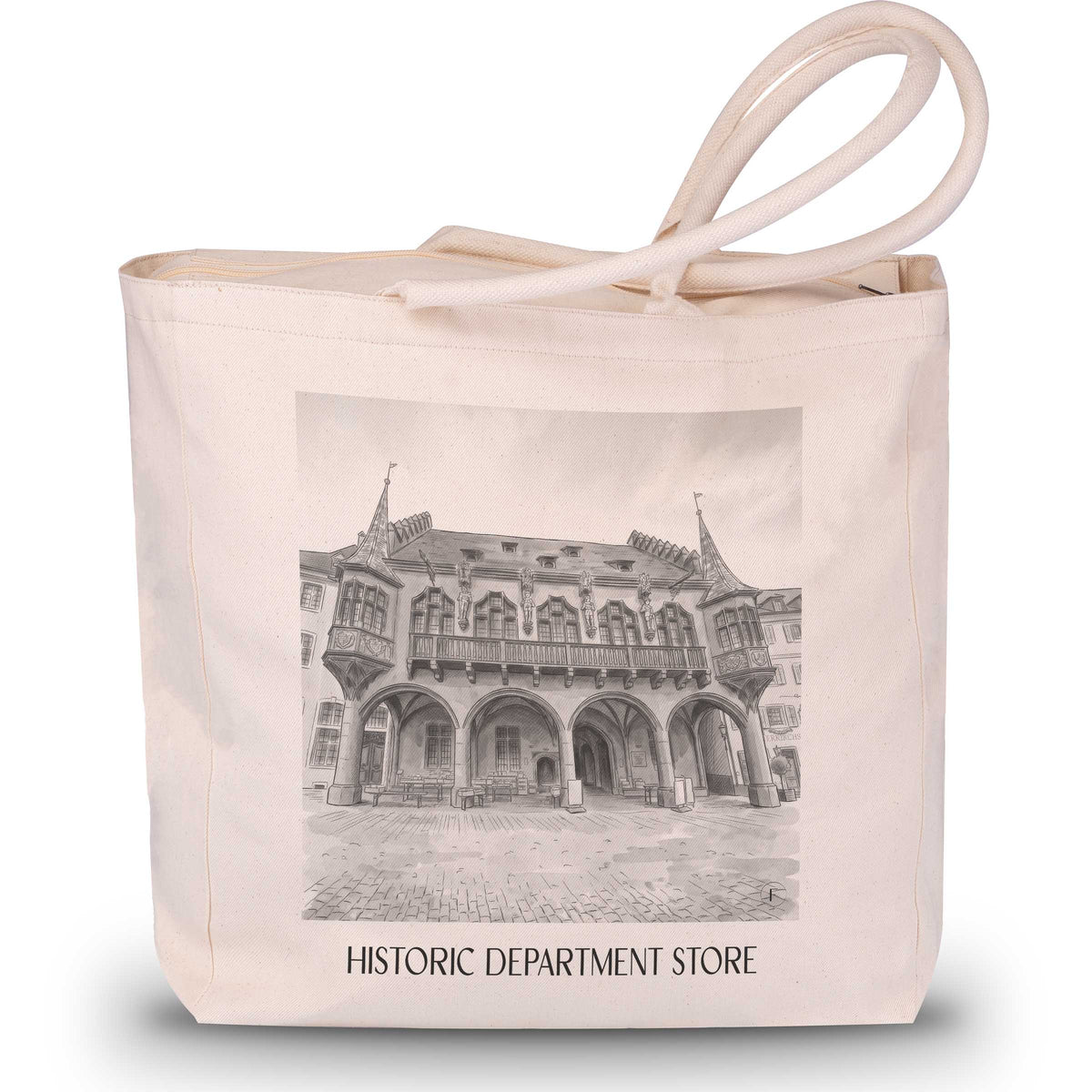 Historisches Kaufhaus Shopping Tasche - Freiburg - Deutschland Tote Bag - Einkaufstasche im Aquarell Schwarz-Weiß Stil - favplace