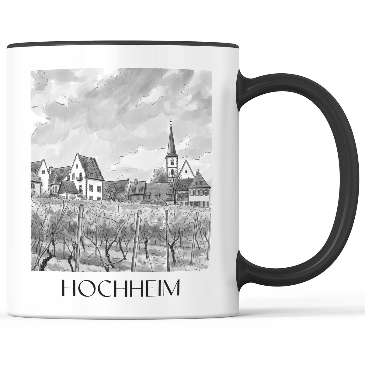 Hochheim Kaffeebecher - Taunus - Deutschland Becher - Kaffeetasse im Aquarell Schwarz-Weiß Stil - favplace