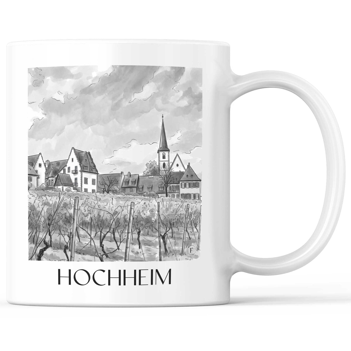 Hochheim Kaffeebecher - Taunus - Deutschland Becher - Kaffeetasse im Aquarell Schwarz-Weiß Stil - favplace