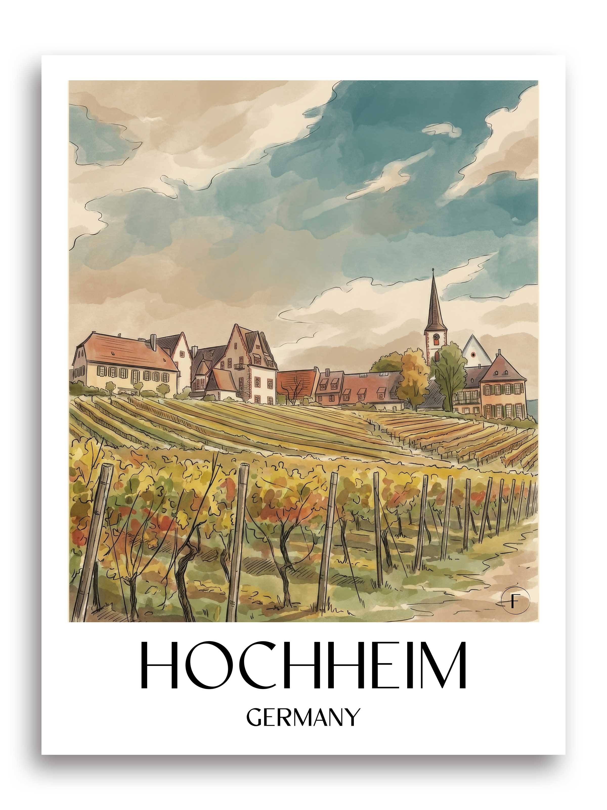 Hochheim Poster - Taunus - Deutschland Kunstdruck - Aquarell von A4 bis A1 - favplace