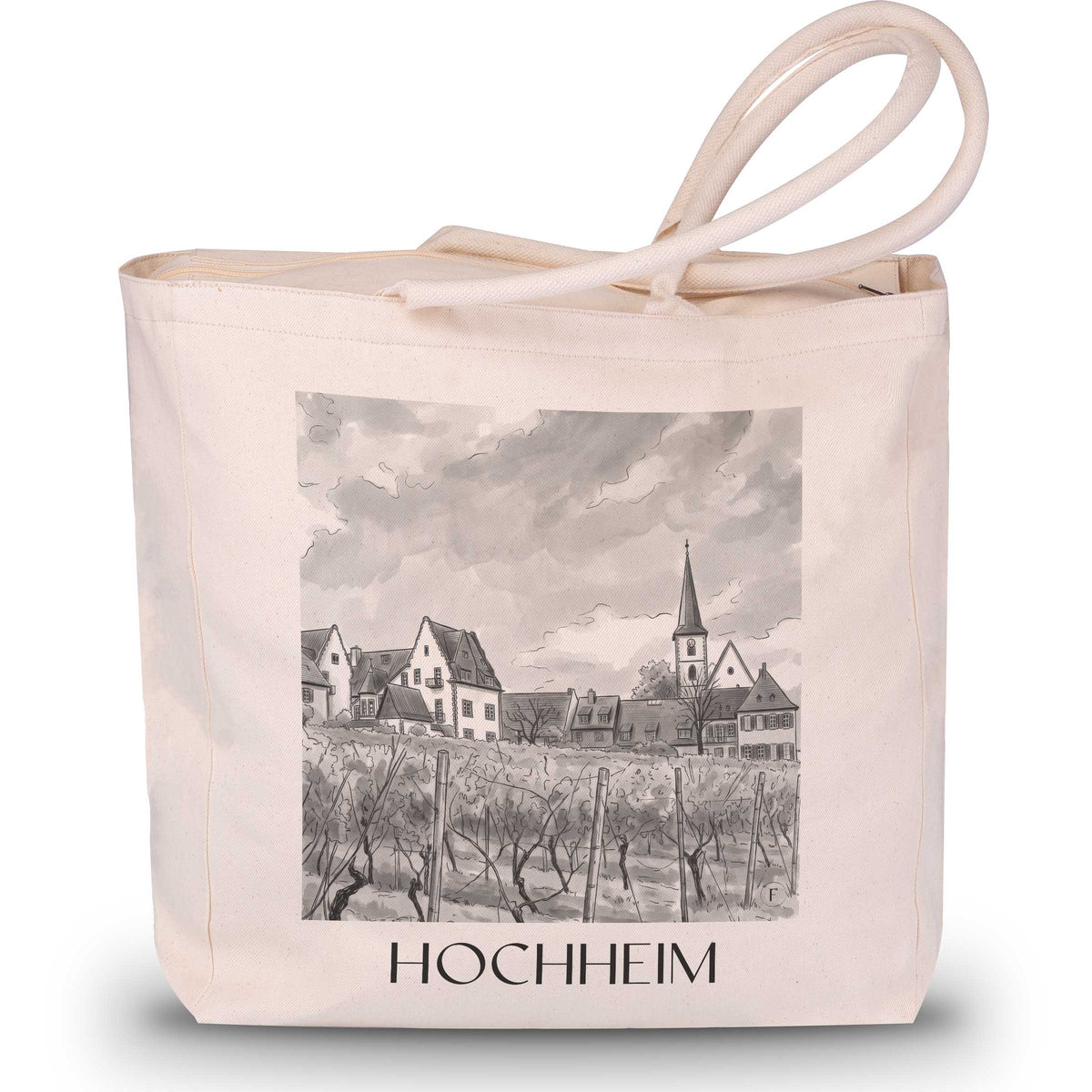 Hochheim Shopping Tasche - Taunus - Deutschland Tote Bag - Einkaufstasche im Aquarell Schwarz-Weiß Stil - favplace