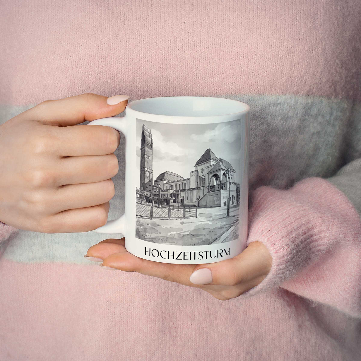 hochzeitsturm-darmstadt-deutschland-kaffeebecher-aquarell-schwarz-weiss
