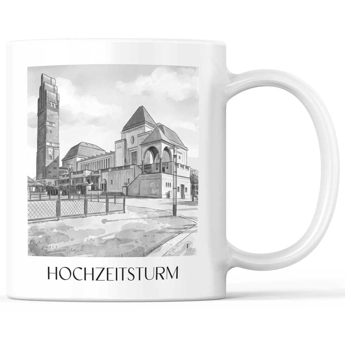 hochzeitsturm-darmstadt-deutschland-kaffeebecher-aquarell-schwarz-weiss