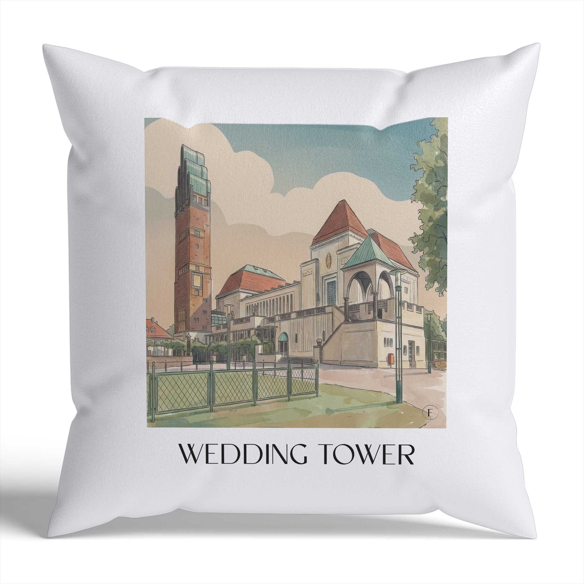 Hochzeitsturm Kissenhülle - Zierkissen Bezug - Darmstadt - Deutschland Kissen bzw. Kissenbezug im Aquarell Stil - favplace