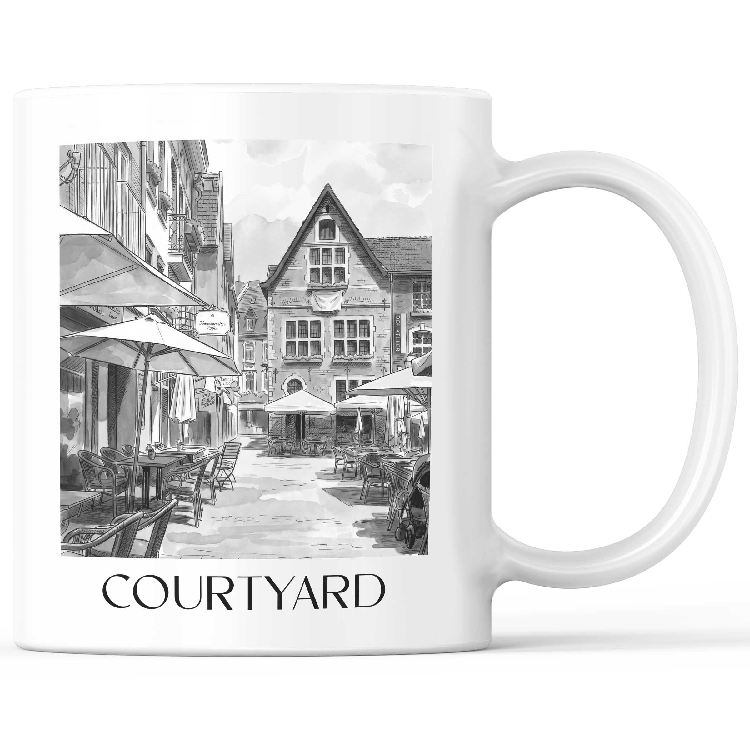 Hof Kaffeebecher - Aachen - Deutschland Becher - Kaffeetasse im Aquarell Schwarz-Weiß Stil - favplace